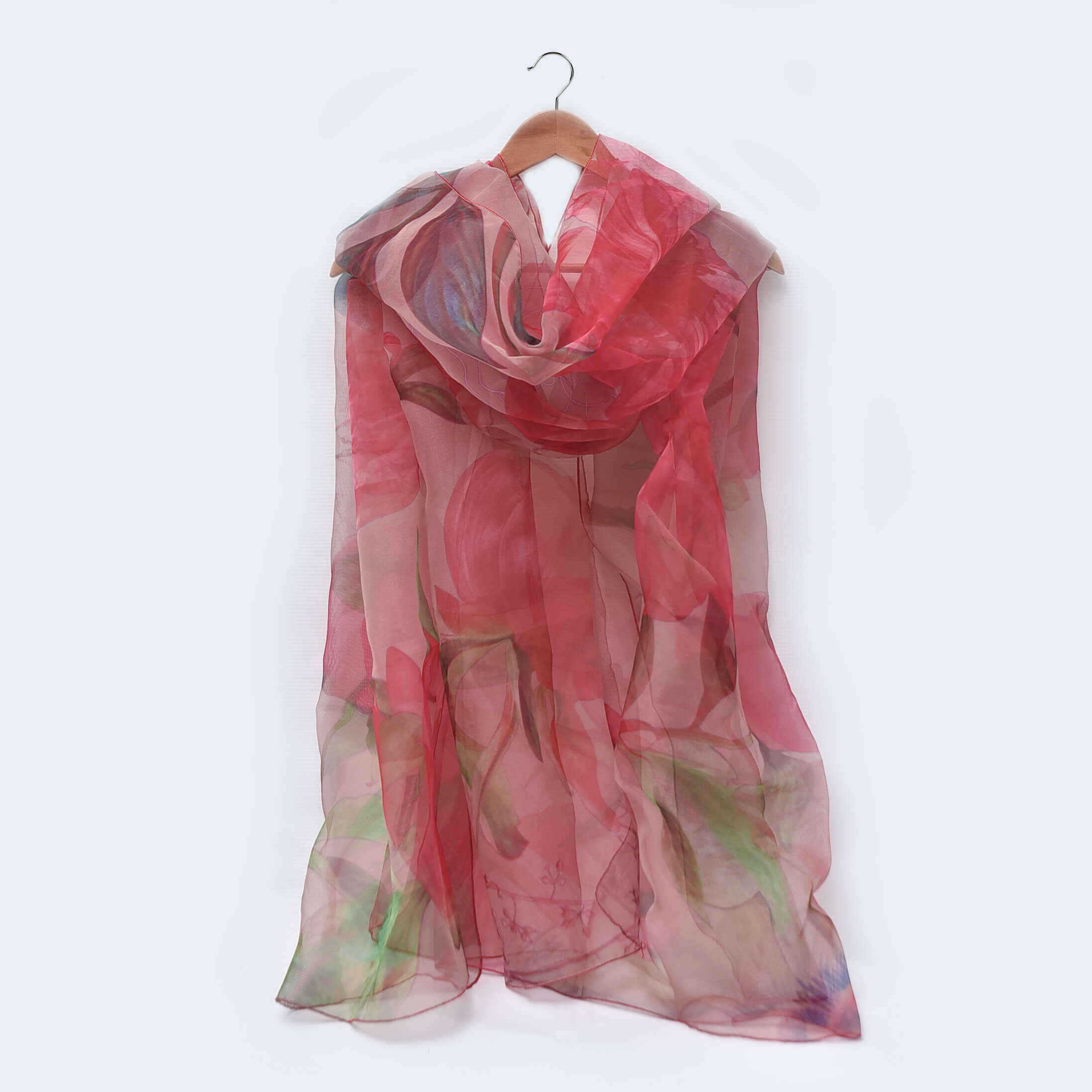 Organza Red Multi Floral Printed Dupatta