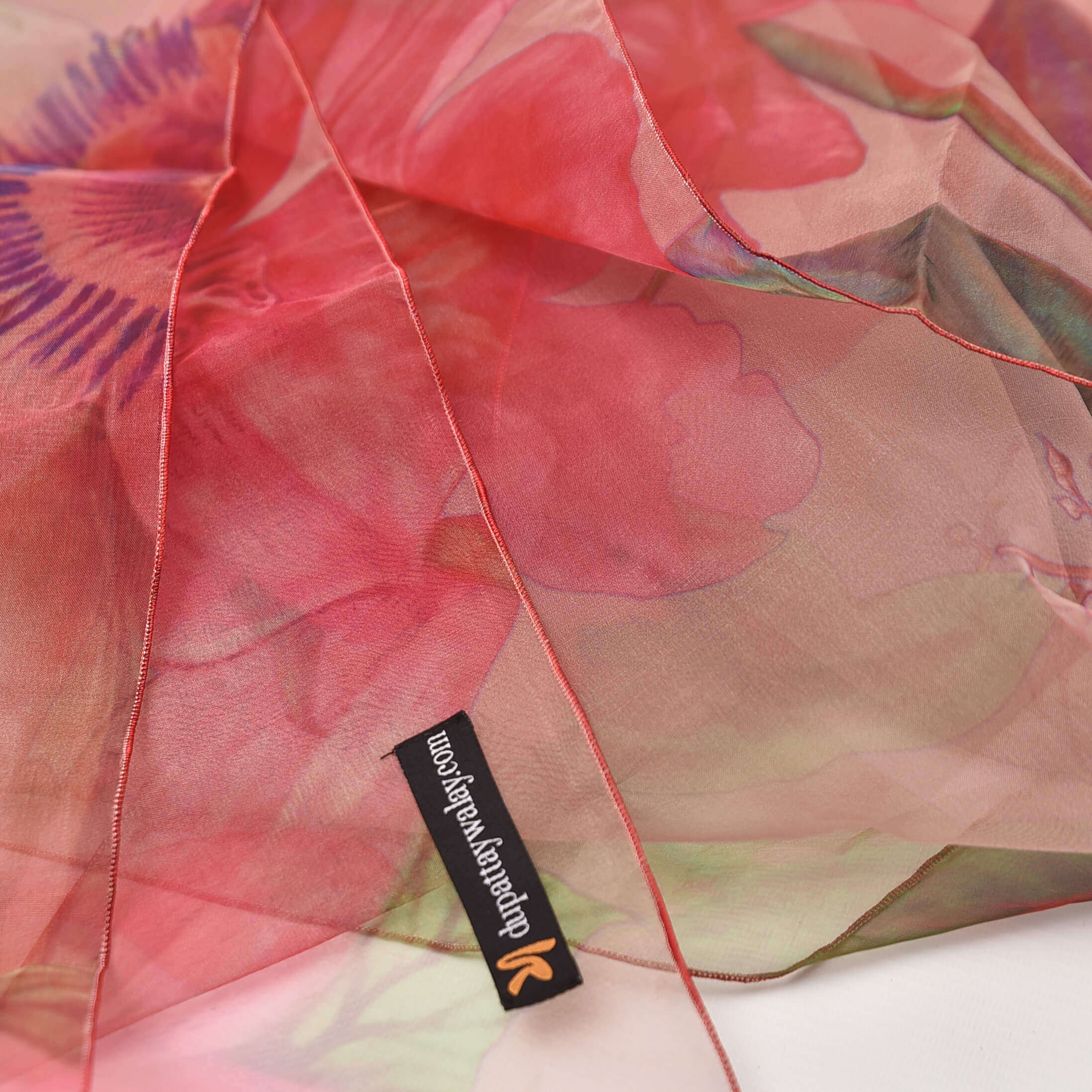 Organza Red Multi Floral Printed Dupatta