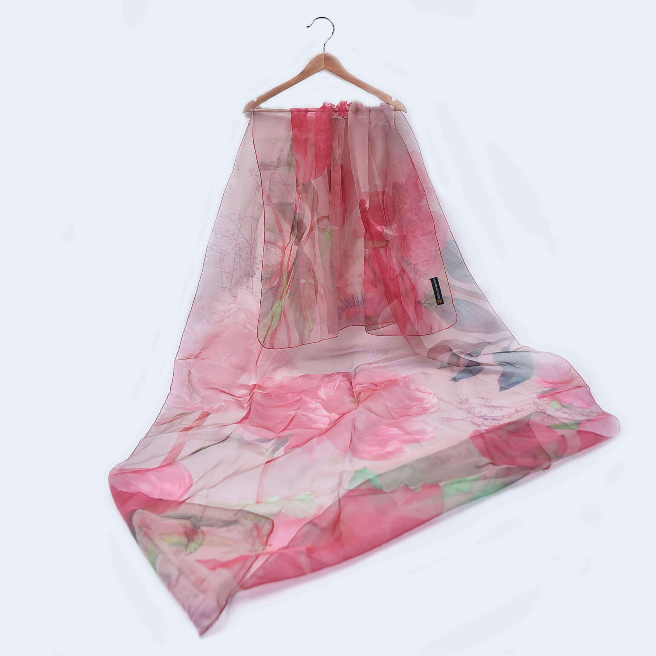 Organza Red Multi Floral Printed Dupatta