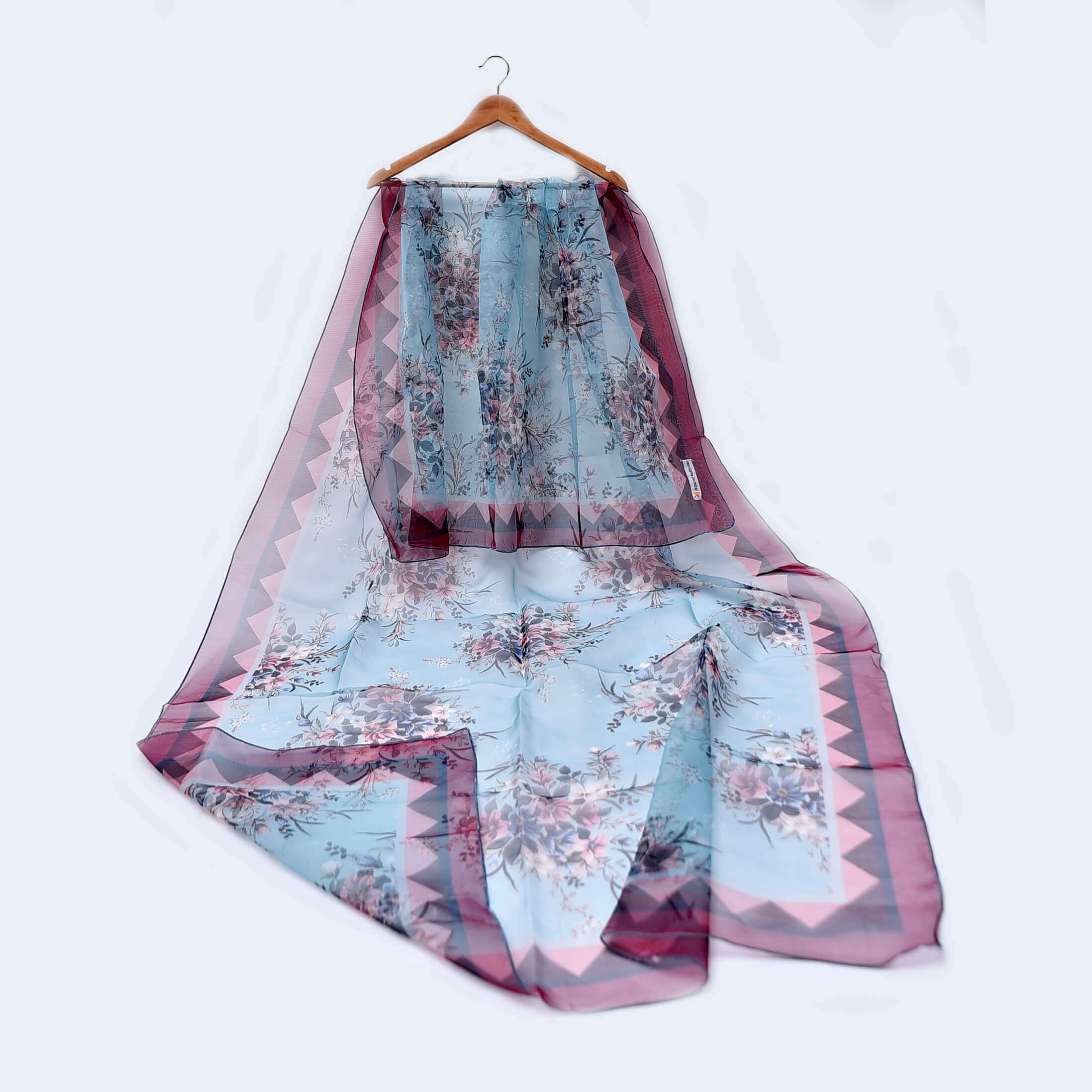 Organza Sierra Blue Blossom Floral Printed Dupatta