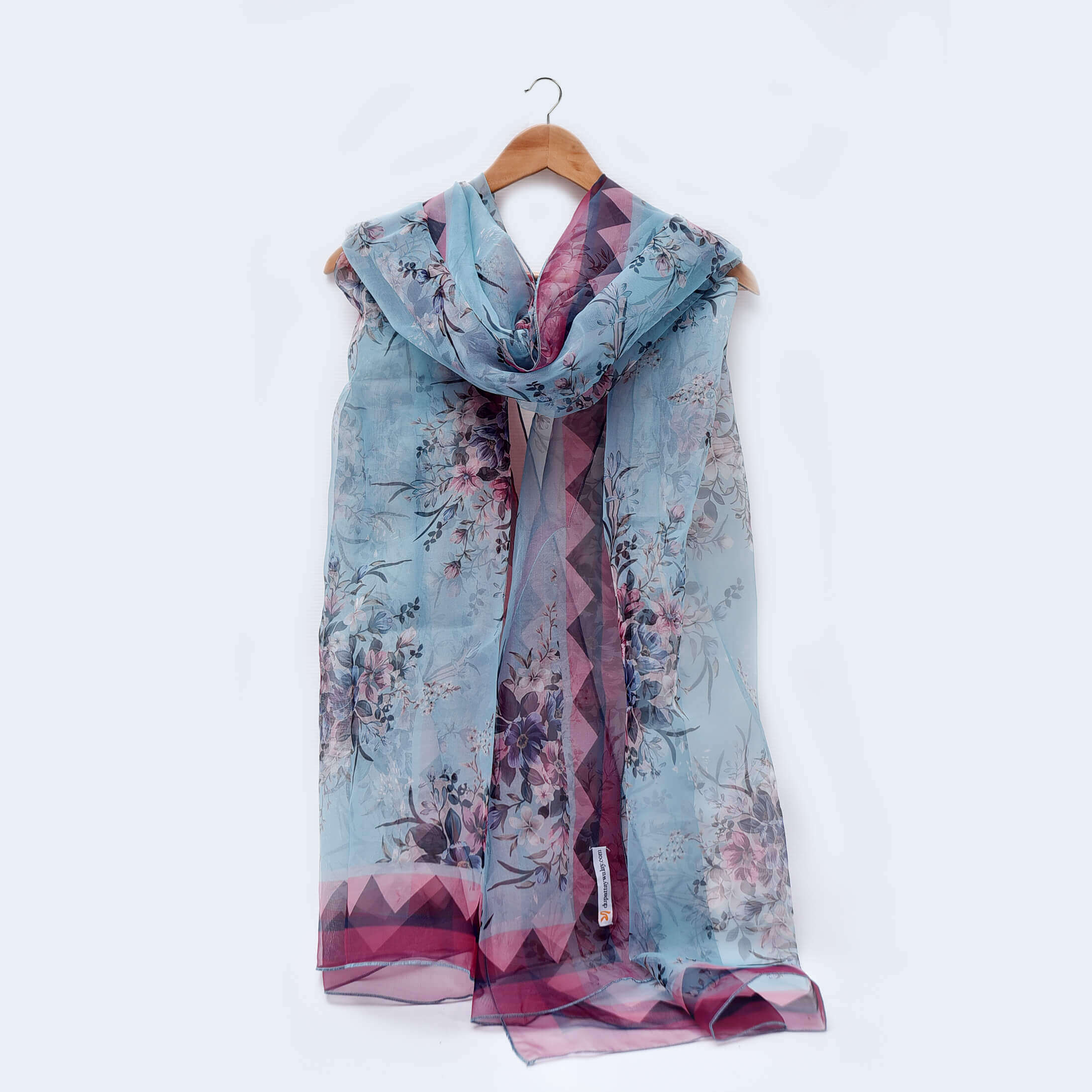 Organza Sierra Blue Blossom Floral Printed Dupatta