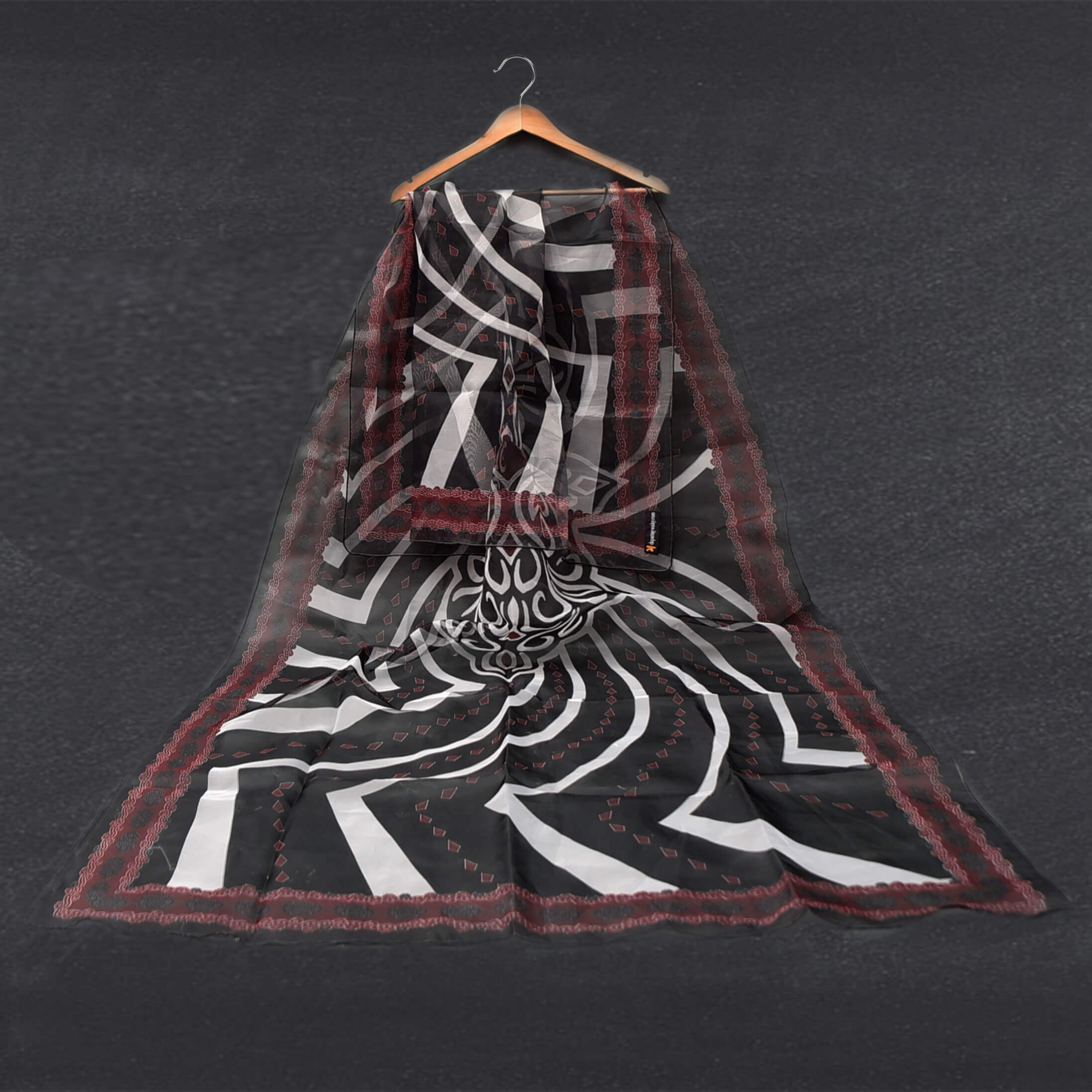 Organza Black with Red Diamond Printed Dupatta