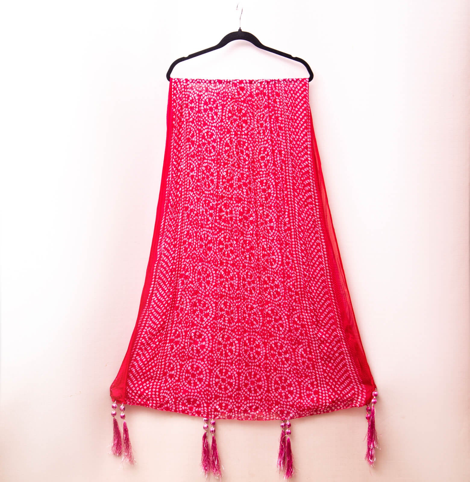 Chiffon Shocking Pink Chunri With Tussle Dupatta