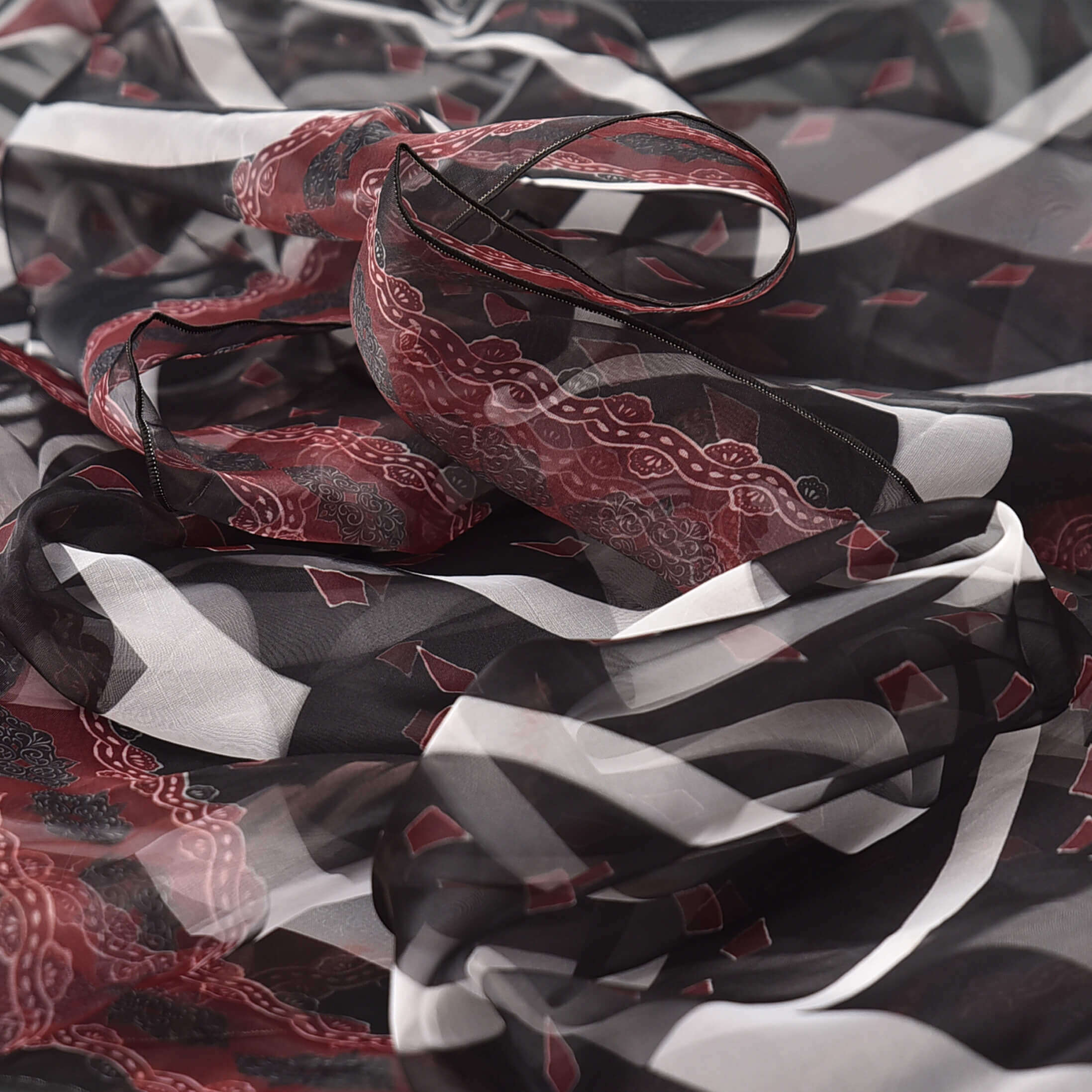 Organza Black with Red Diamond Printed Dupatta