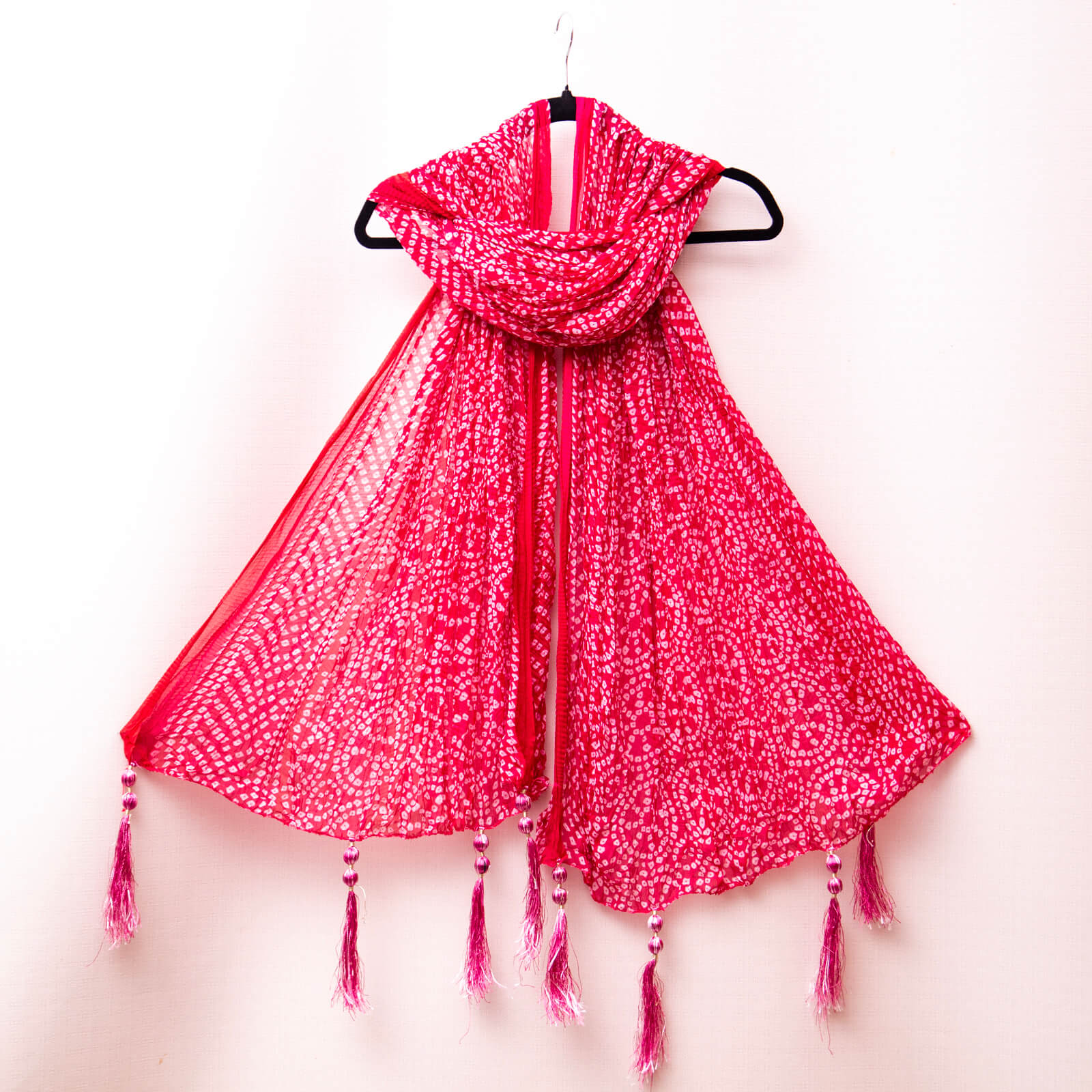 Chiffon Shocking Pink Chunri With Tussle Dupatta
