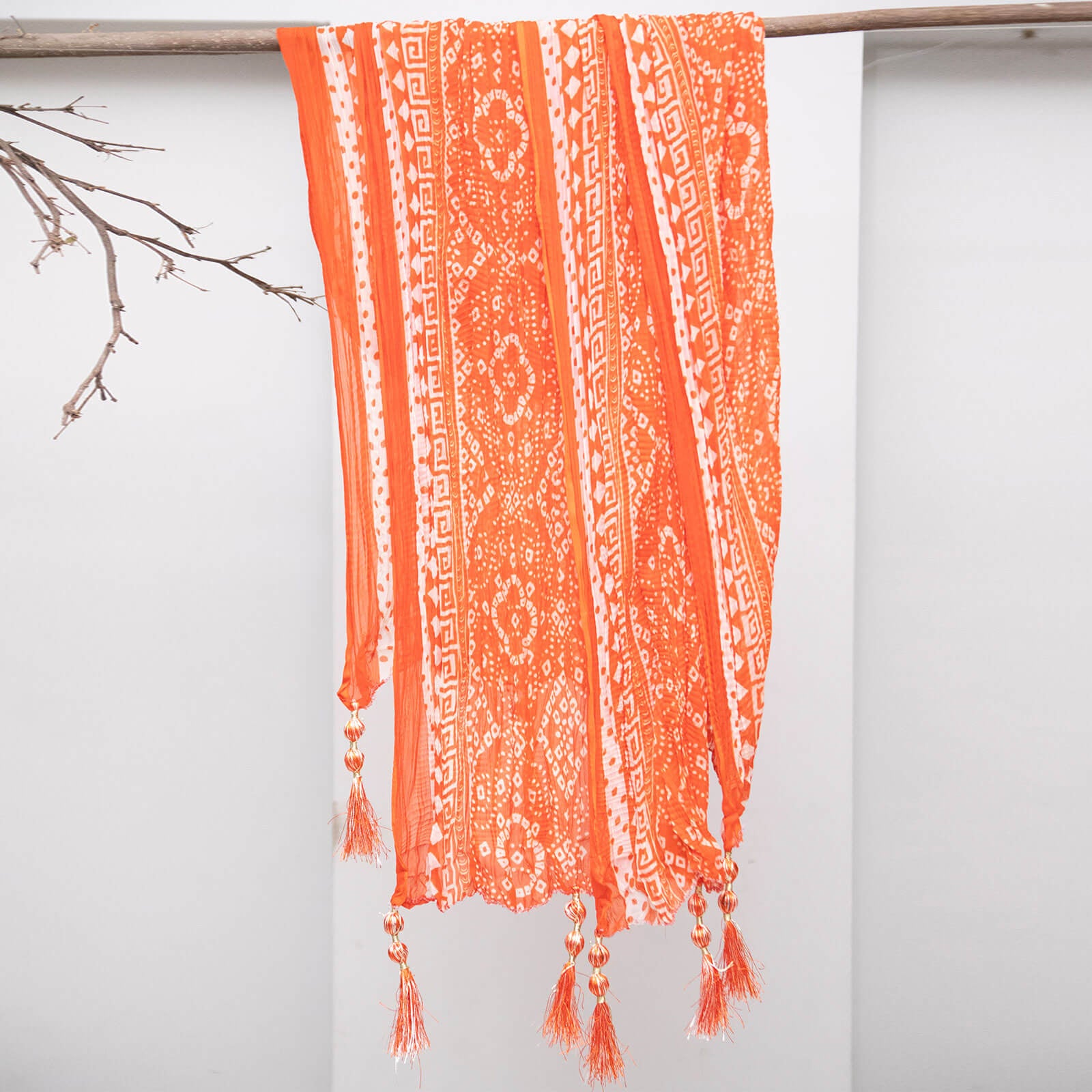 Chiffon Orange Chunri With Tussle Dupatta