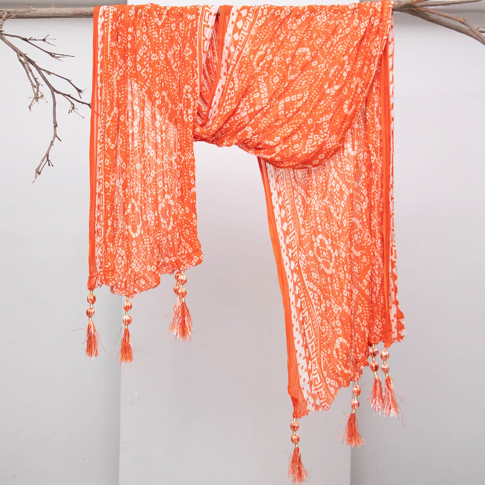 Chiffon Orange Chunri With Tussle Dupatta