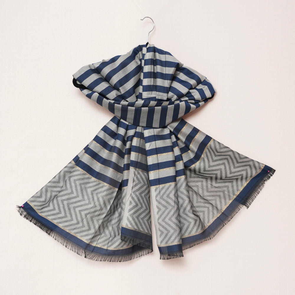 Cotton Grey Striped Scarf DUPPATTY WALAY