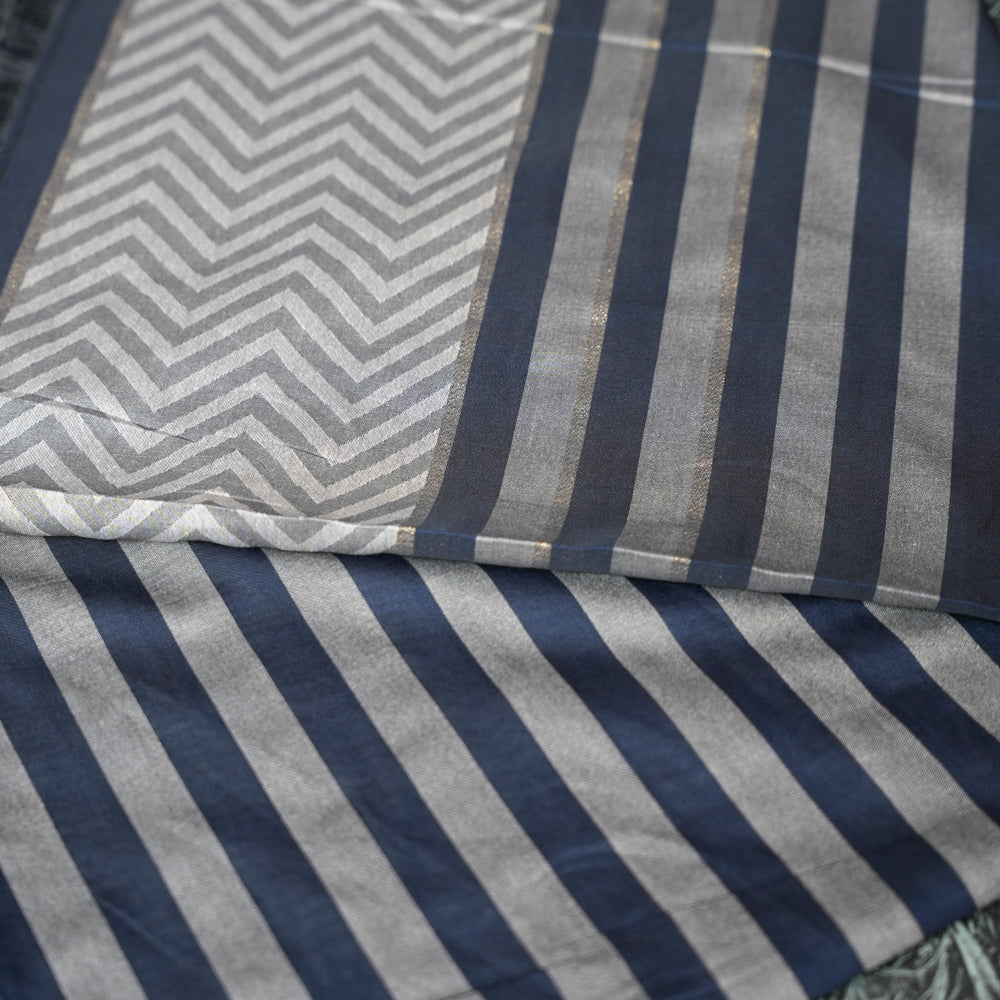 Cotton Grey Striped Scarf DUPPATTY WALAY