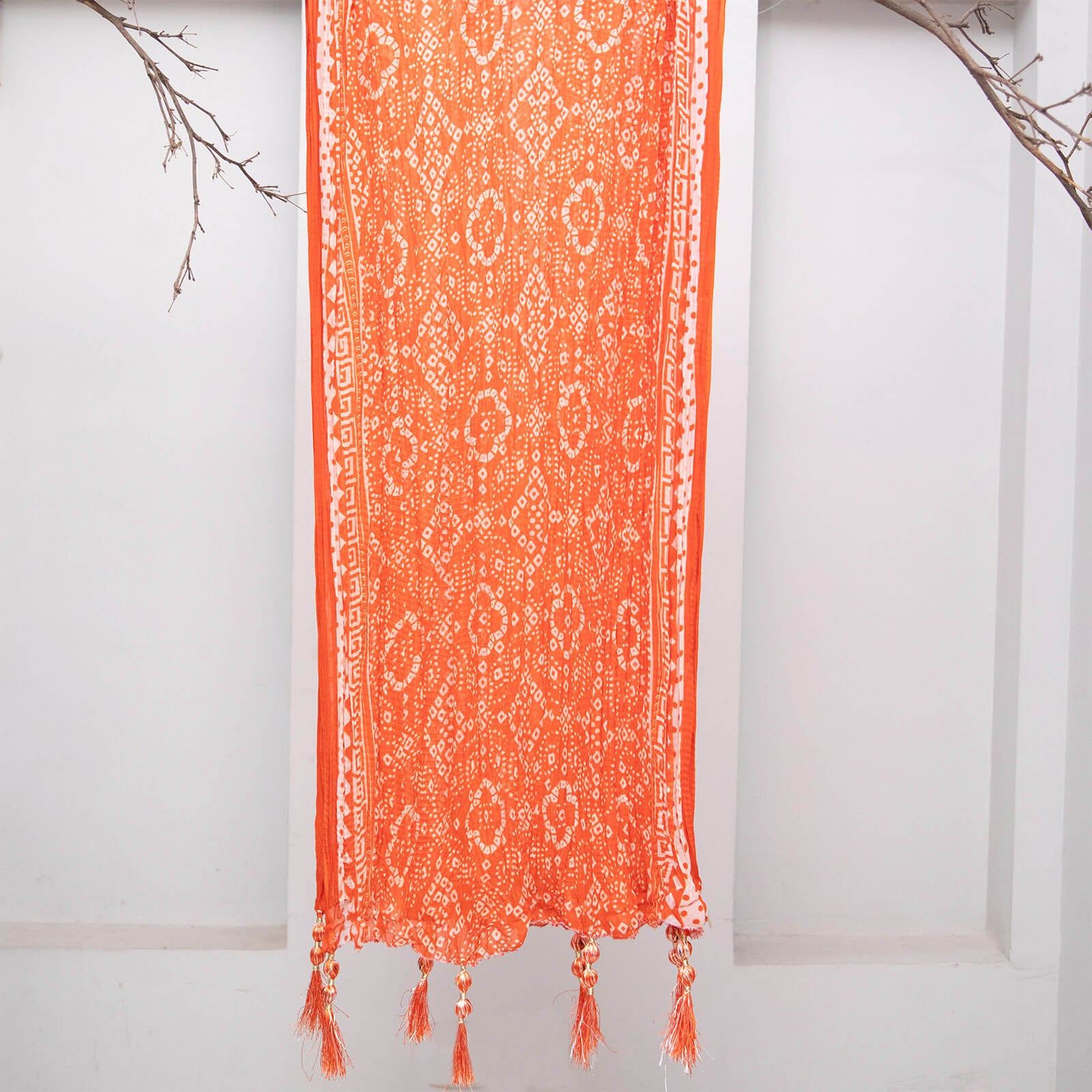 Chiffon Orange Chunri With Tussle Dupatta