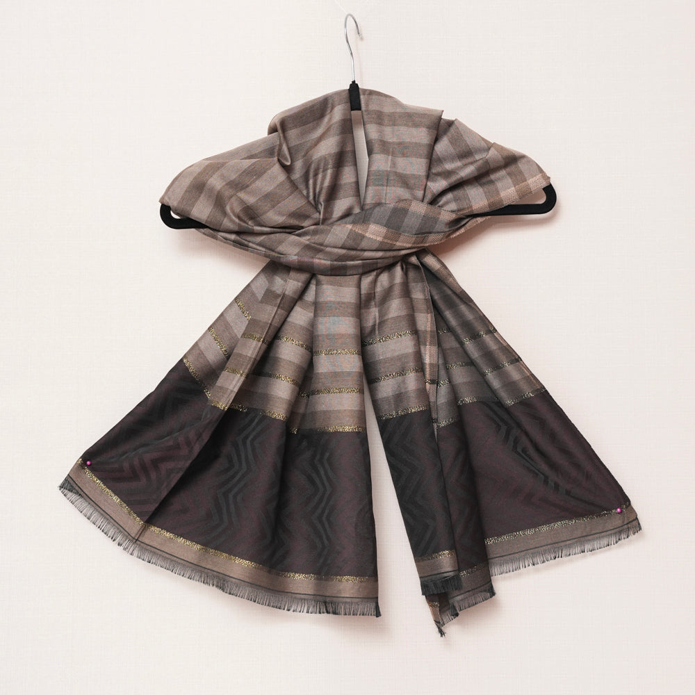 Cotton Brown and Beige Striped Scarf DUPPATTY WALAY
