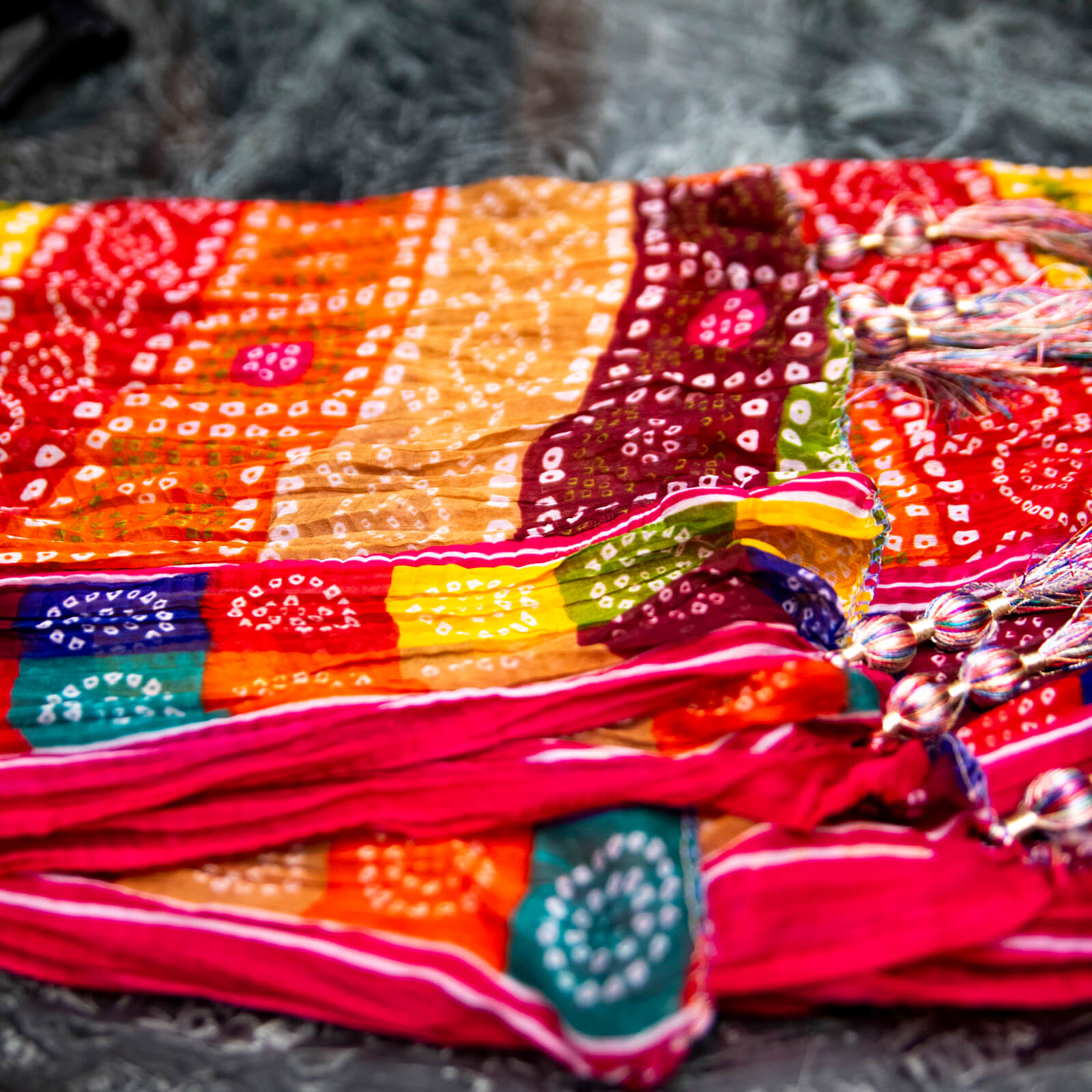 Chiffon Multi Abstract Chunri With Tussle Dupatta