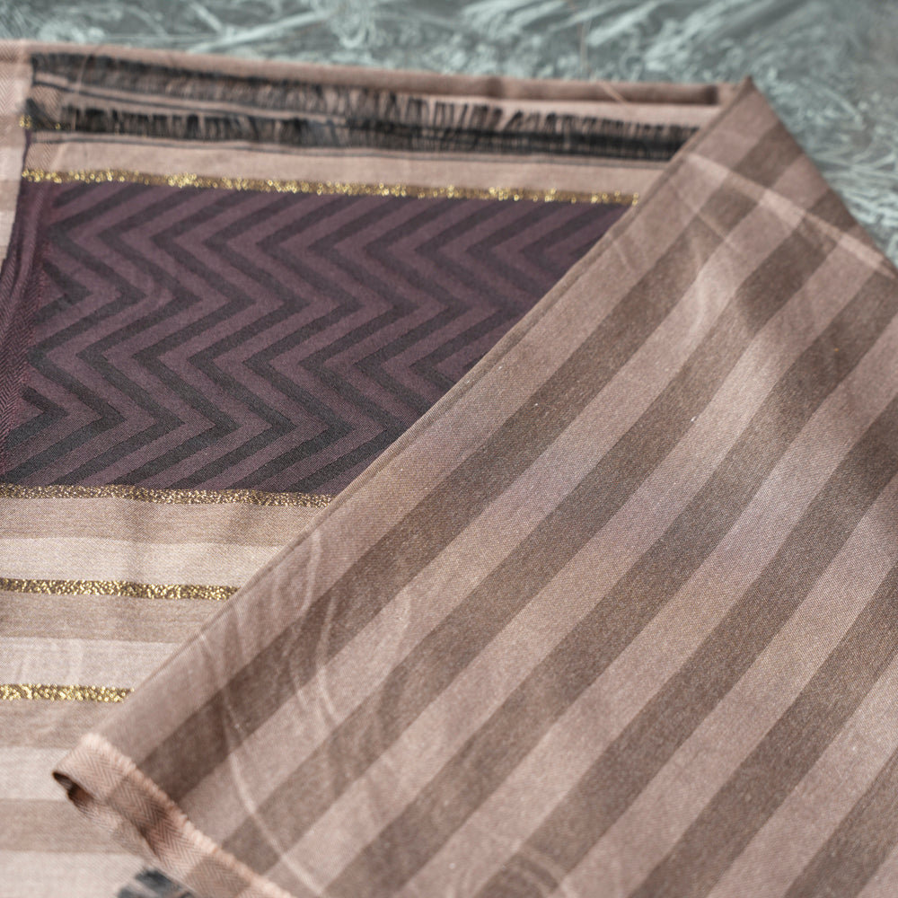 Cotton Brown and Beige Striped Scarf DUPPATTY WALAY