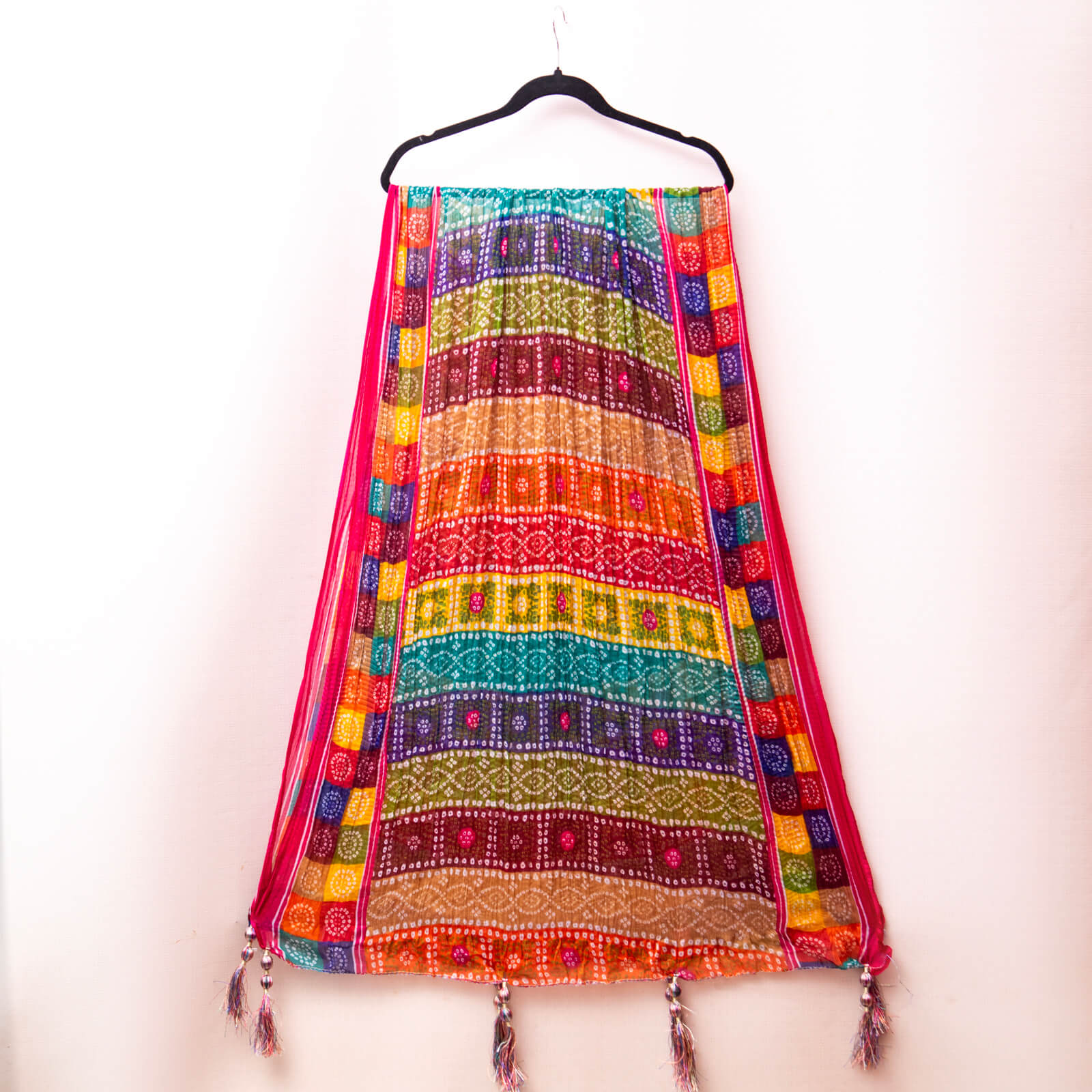 Chiffon Multi Abstract Chunri With Tussle Dupatta
