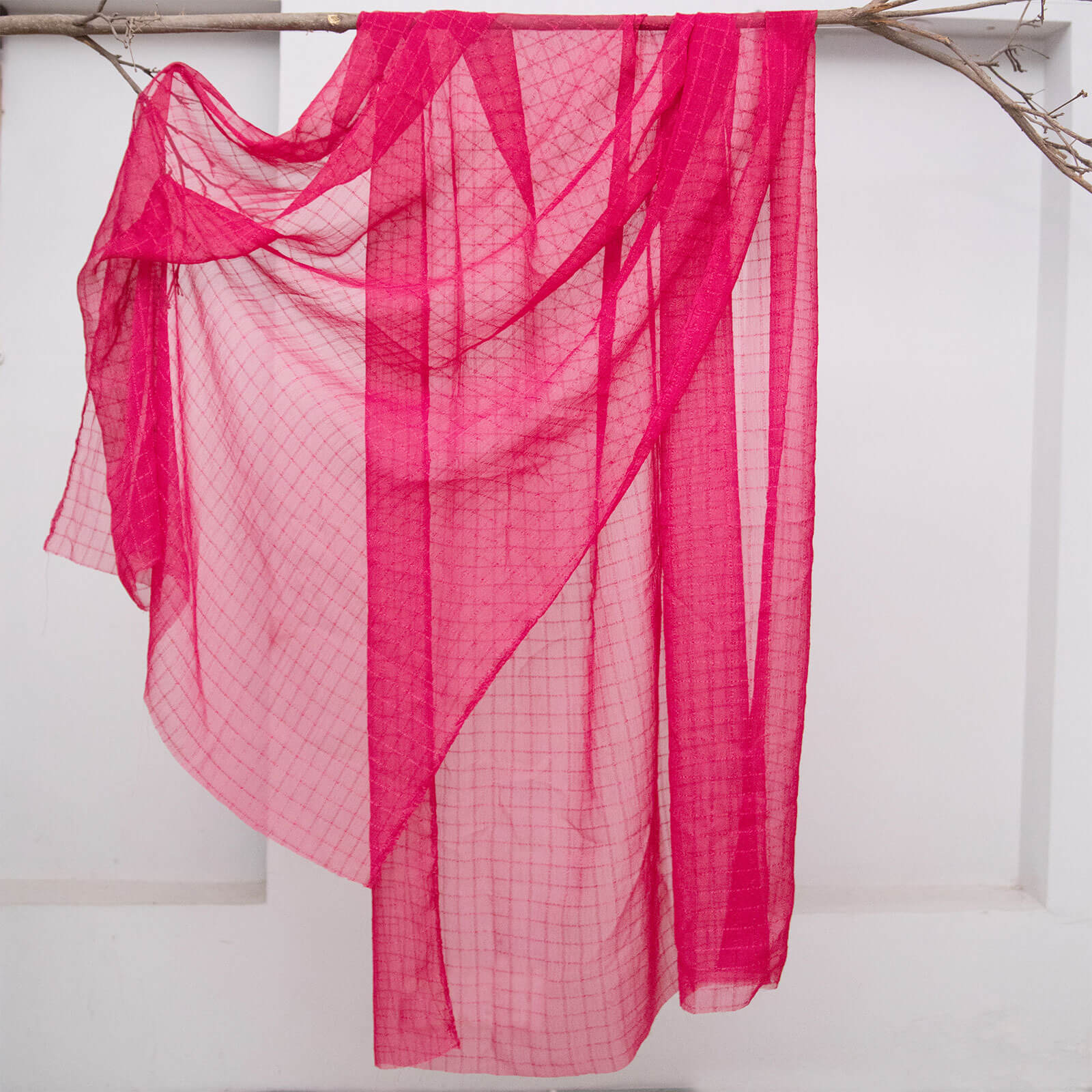 Chiffon Pink Checkered Dupatta