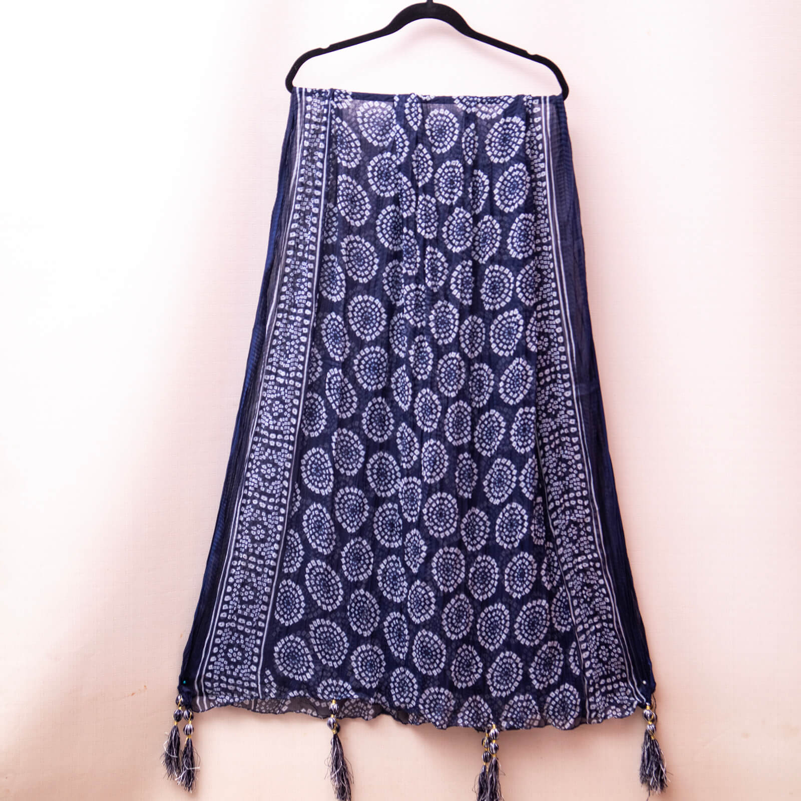 Chiffon Navy Blue Chunri With Tussle Dupatta