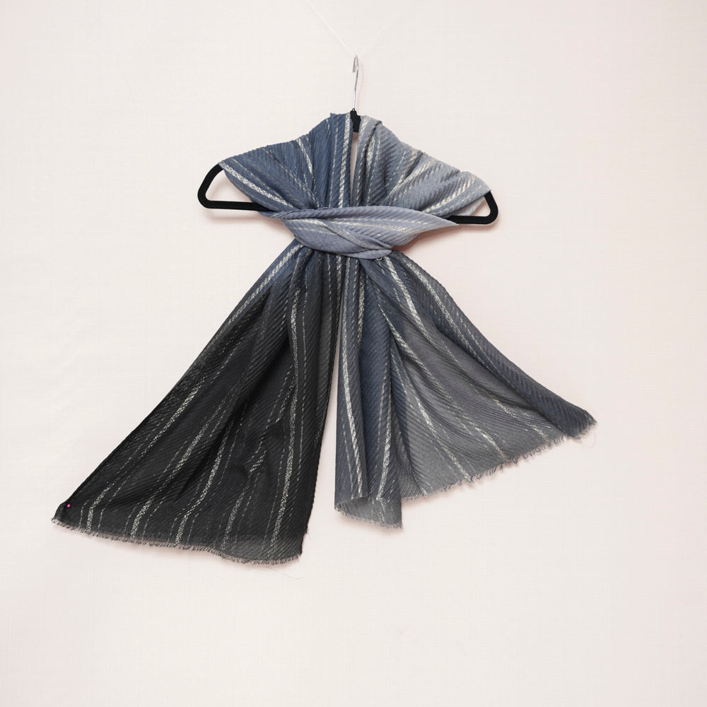 Cotton Grey Ombre Striped Scarf DUPPATTY WALAY