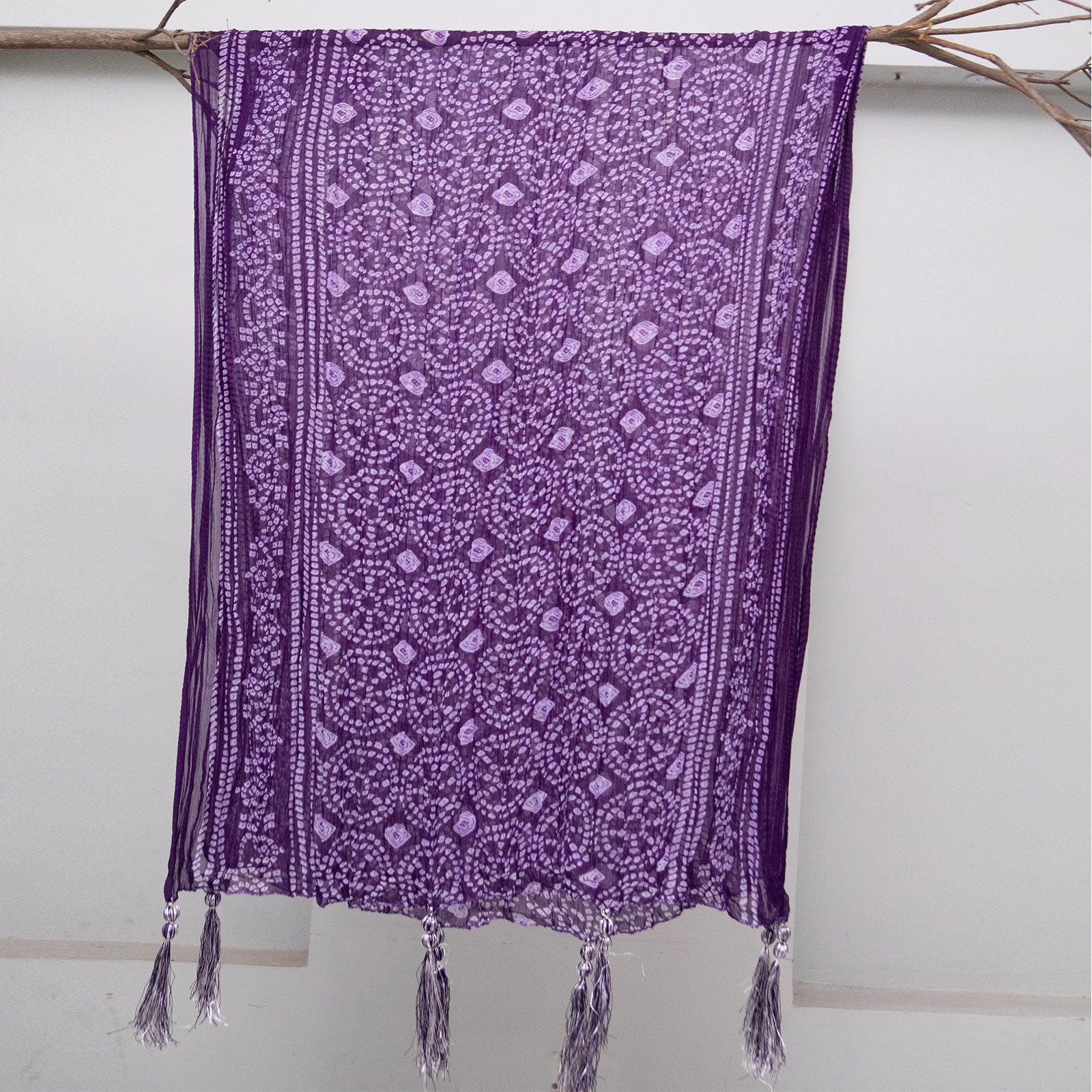 Chiffon Purple Chunri With Tussle Dupatta