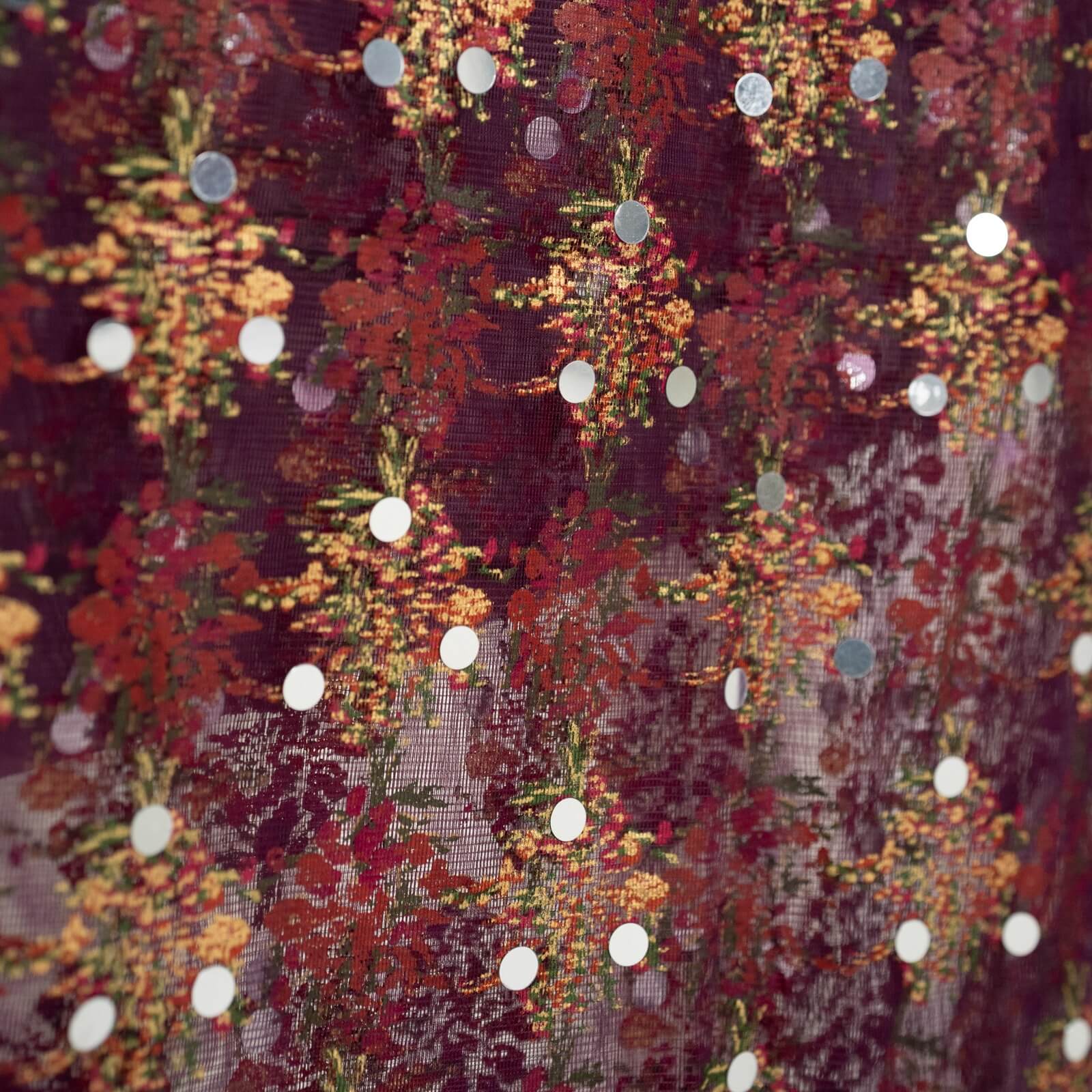 Net Purple Floral Block Printed Gota Patti with Mirror Work Dupatta