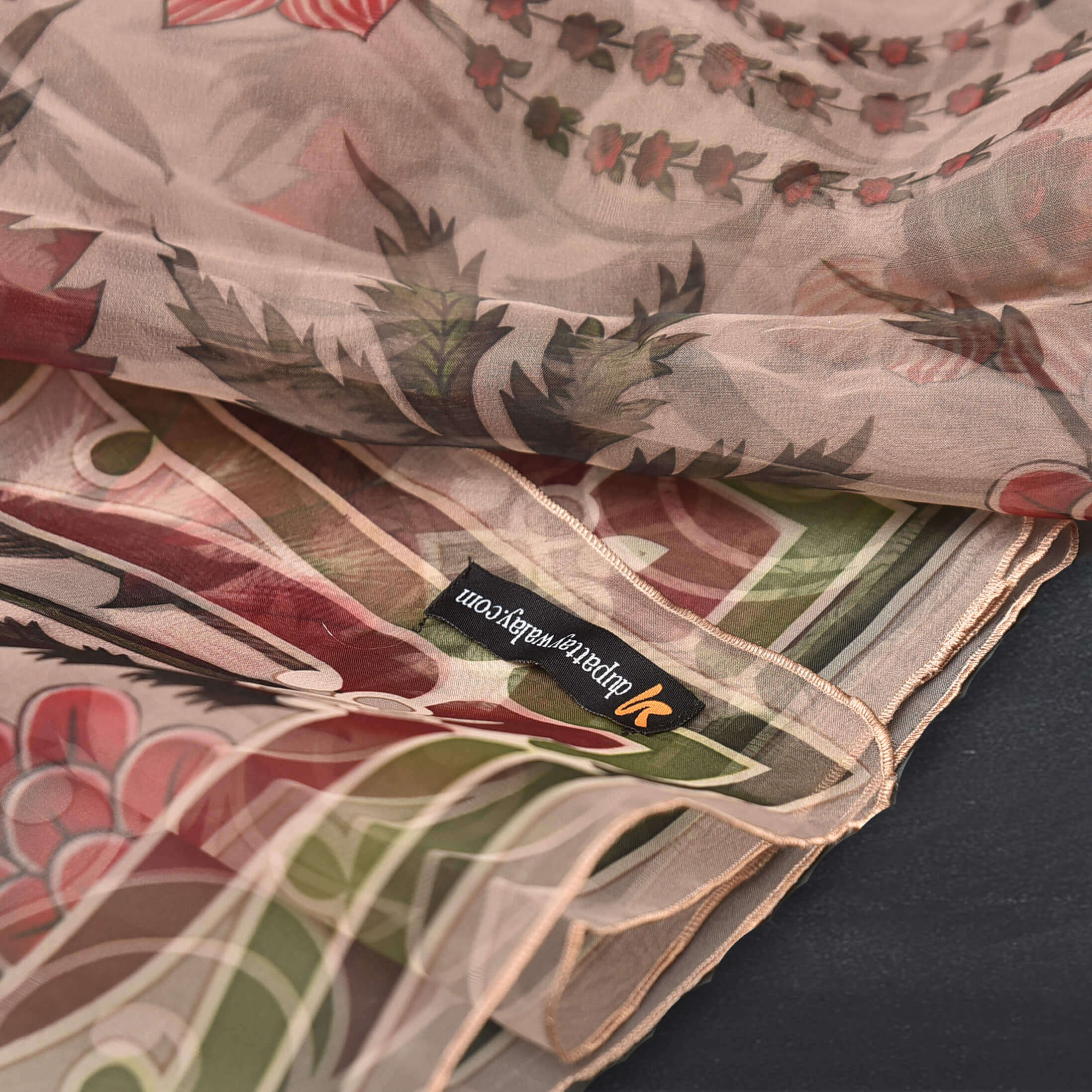 Organza Peach Oriental Floral Printed Dupatta