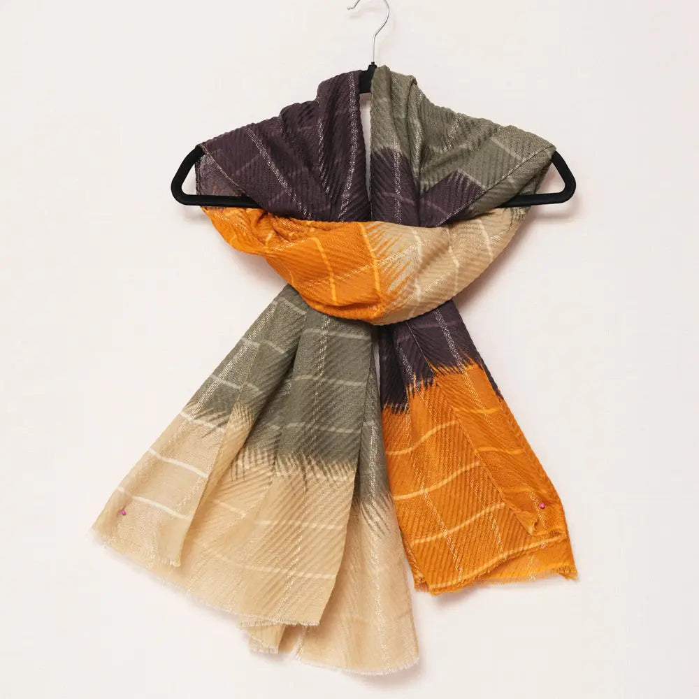 Cotton Multi-Color Checkered Scarf in Orange, Purple, Green, and Beige DUPPATTY WALAY