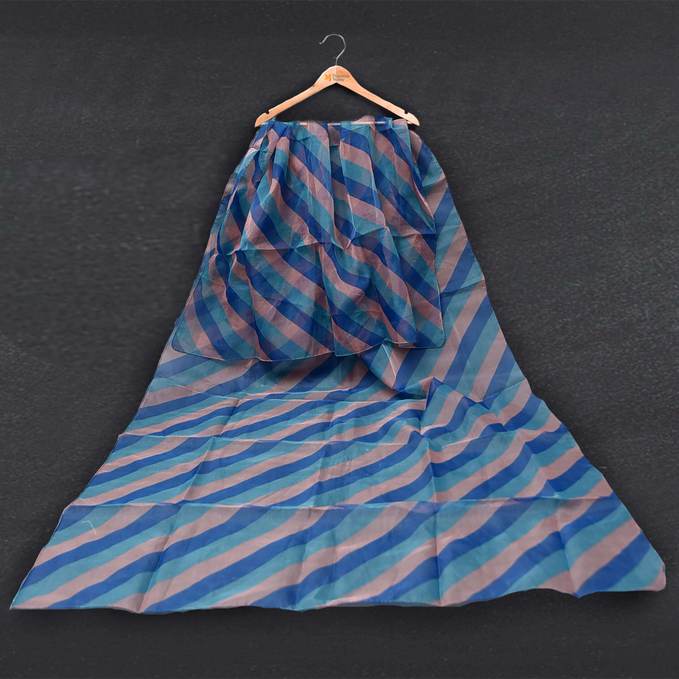 Organza Multi Diagonal Striped Printed Dupatta