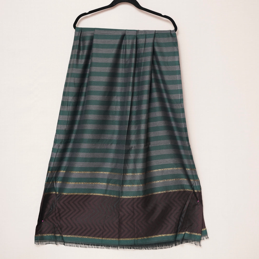 Cotton Green and Grey Striped Scarf DUPPATTY WALAY