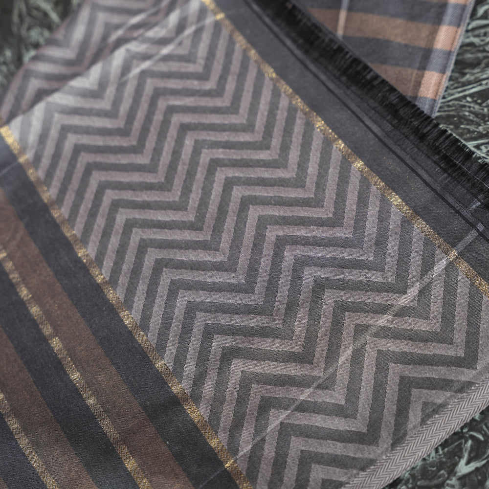 Cotton Brown and Grey Striped Scarf DUPPATTY WALAY