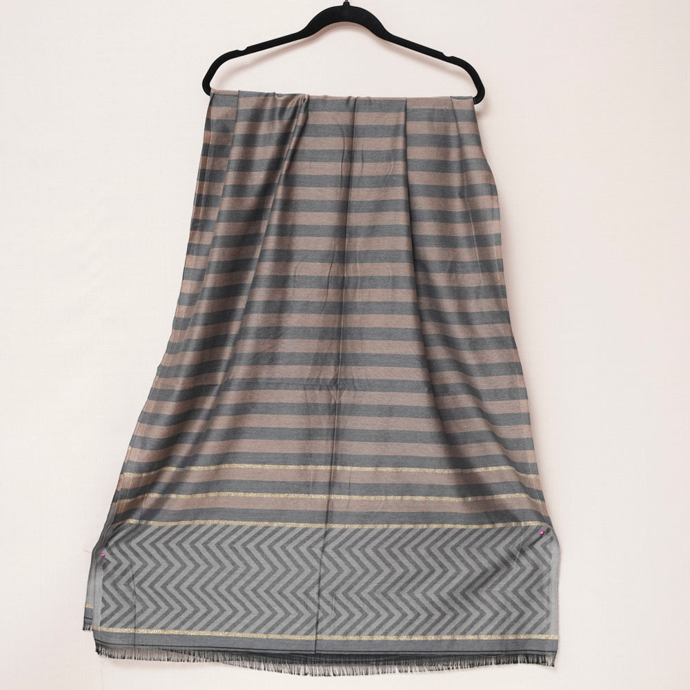 Cotton Brown and Grey Striped Scarf DUPPATTY WALAY