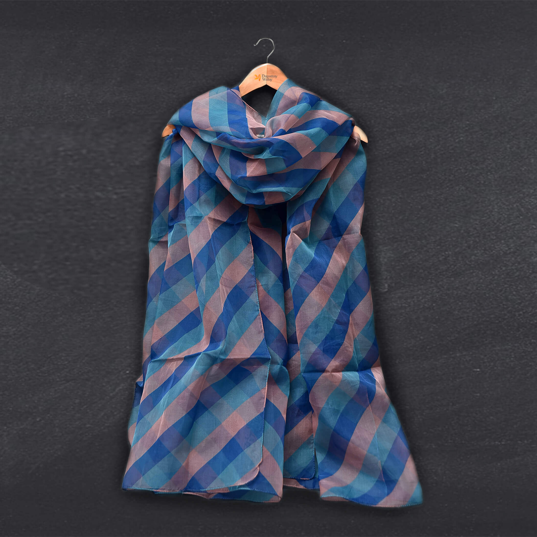 Organza Multi Diagonal Striped Printed Dupatta