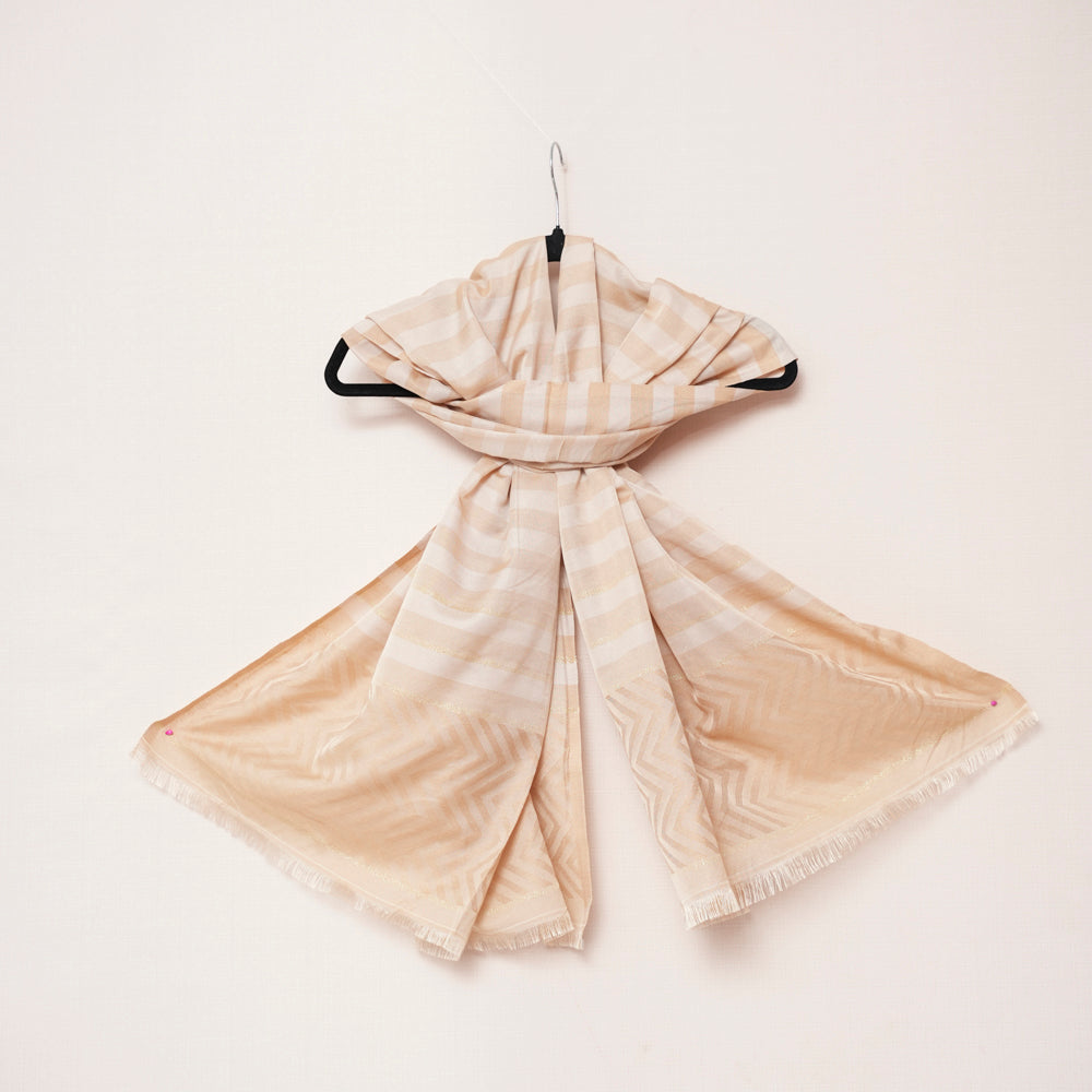 Cotton Beige Striped Scarf DUPPATTY WALAY