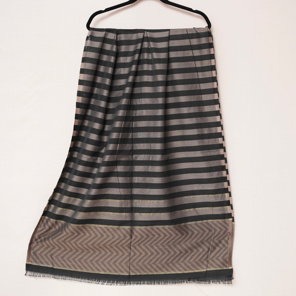 Cotton Black and Grey Striped Scarf DUPPATTY WALAY