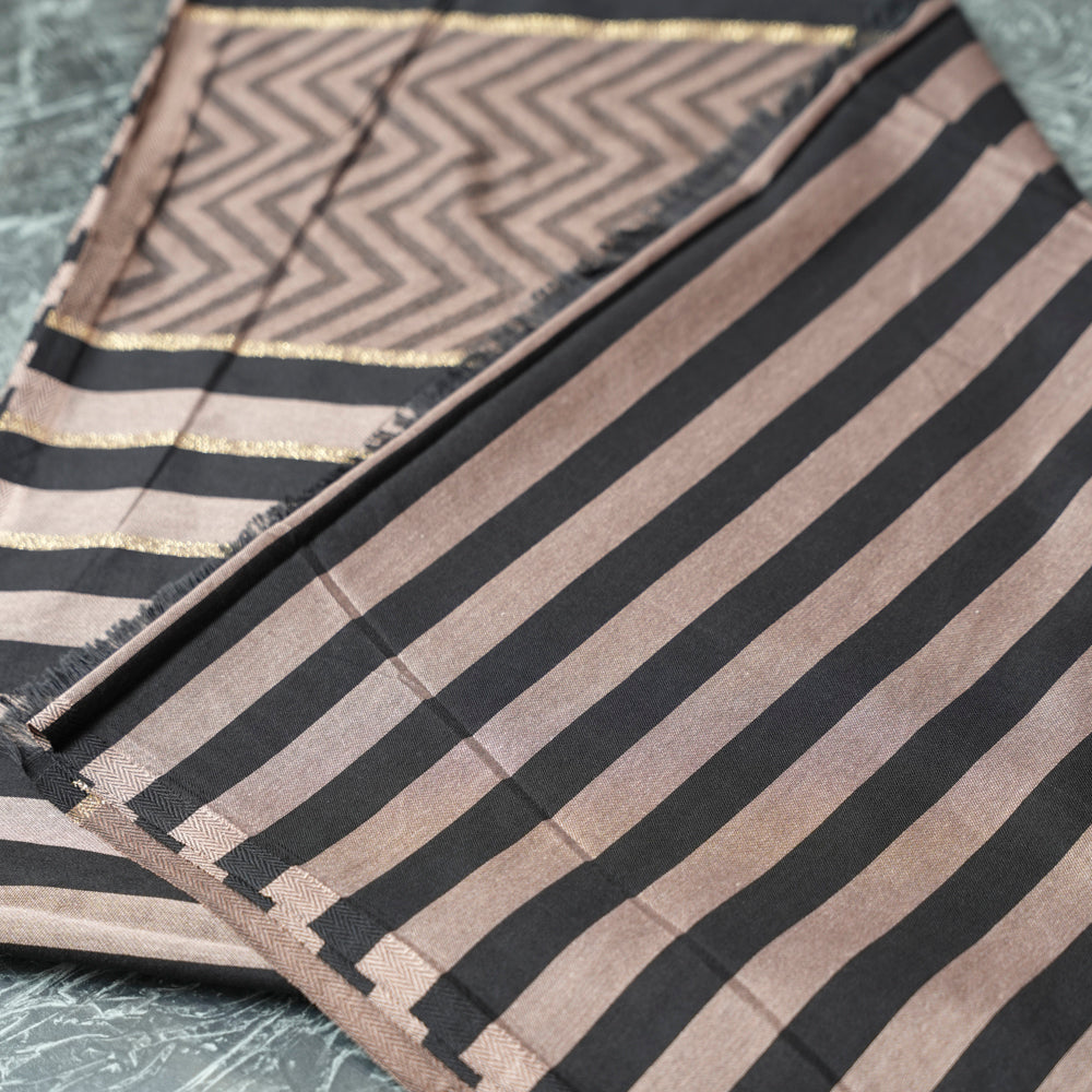 Cotton Black and Grey Striped Scarf DUPPATTY WALAY