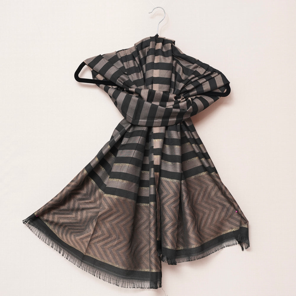 Cotton Black and Grey Striped Scarf DUPPATTY WALAY
