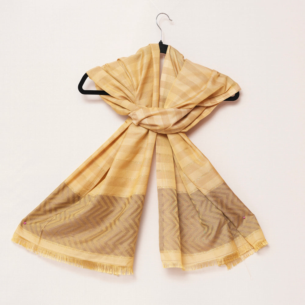 Cotton Skin Golden Striped Scarf DUPPATTY WALAY