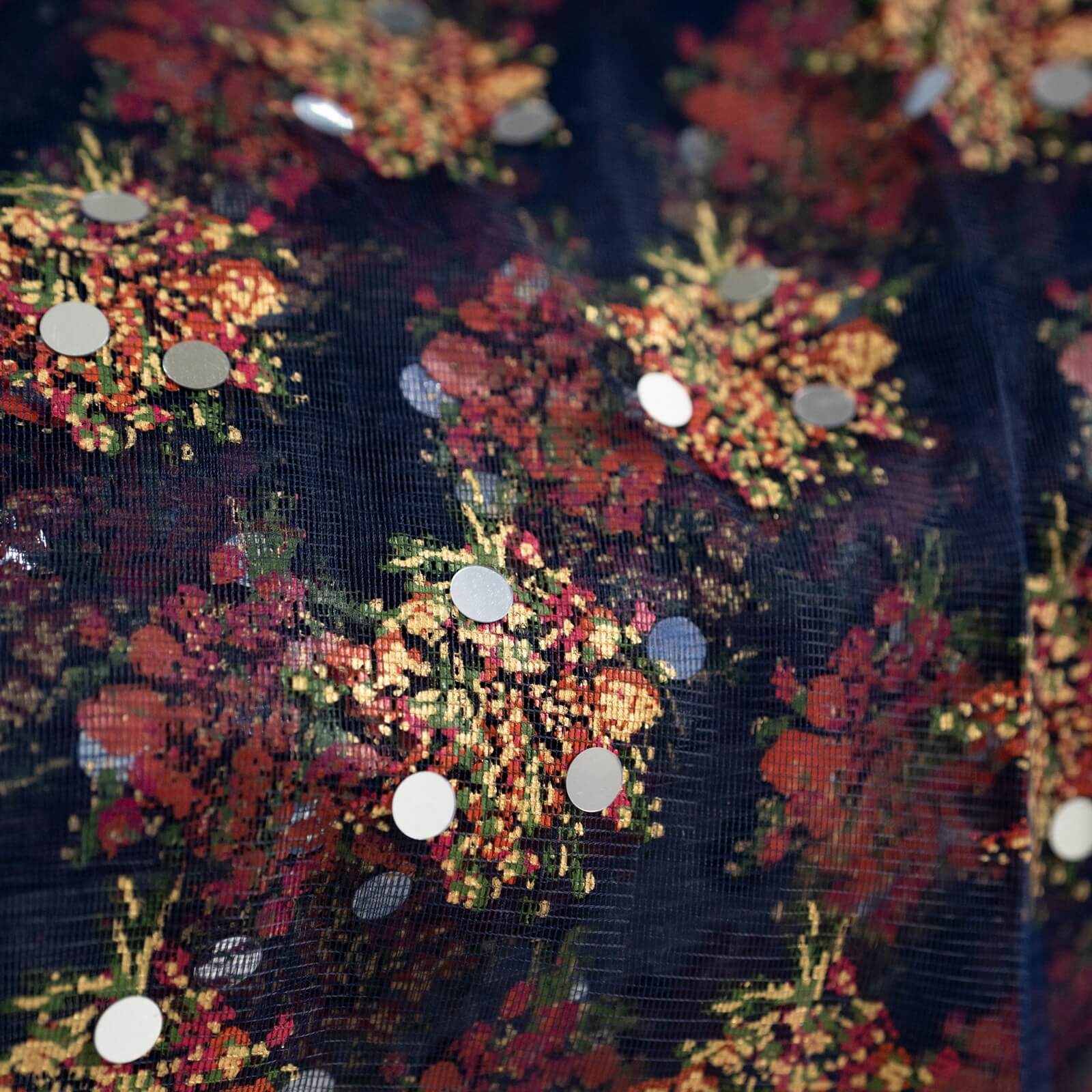 Net Navy Blue Floral Block Printed Gota Patti with Mirror Work Dupatta