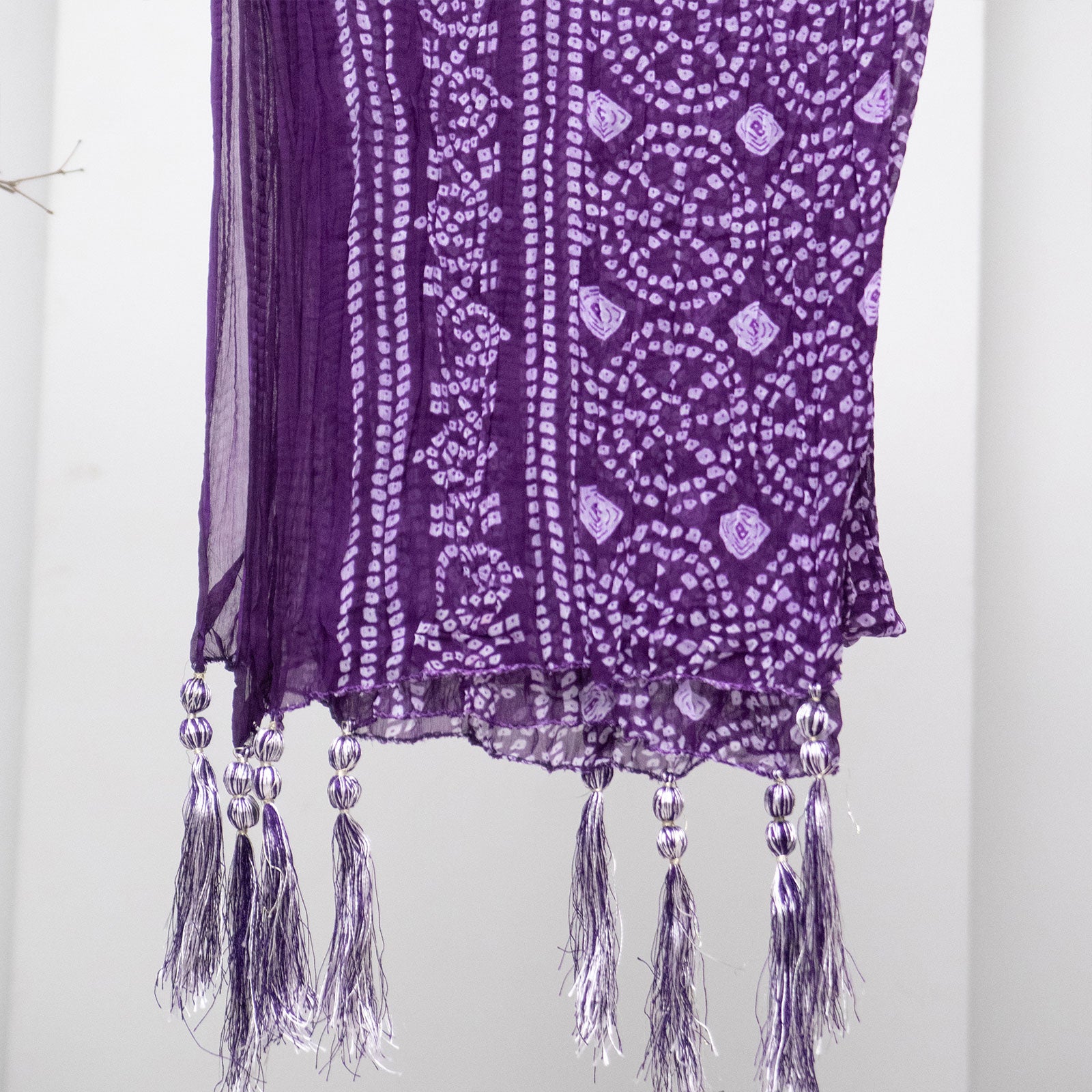 Chiffon Purple Chunri With Tussle Dupatta
