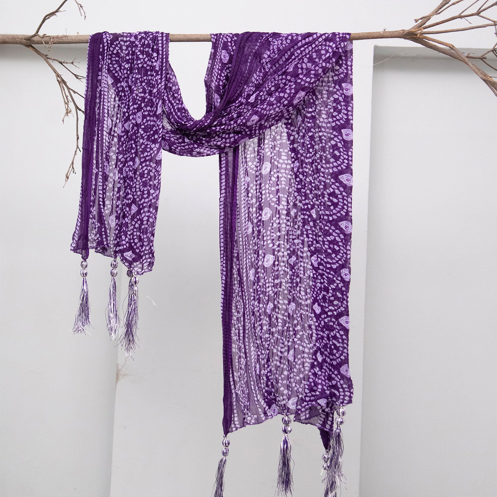 Chiffon Purple Chunri With Tussle Dupatta