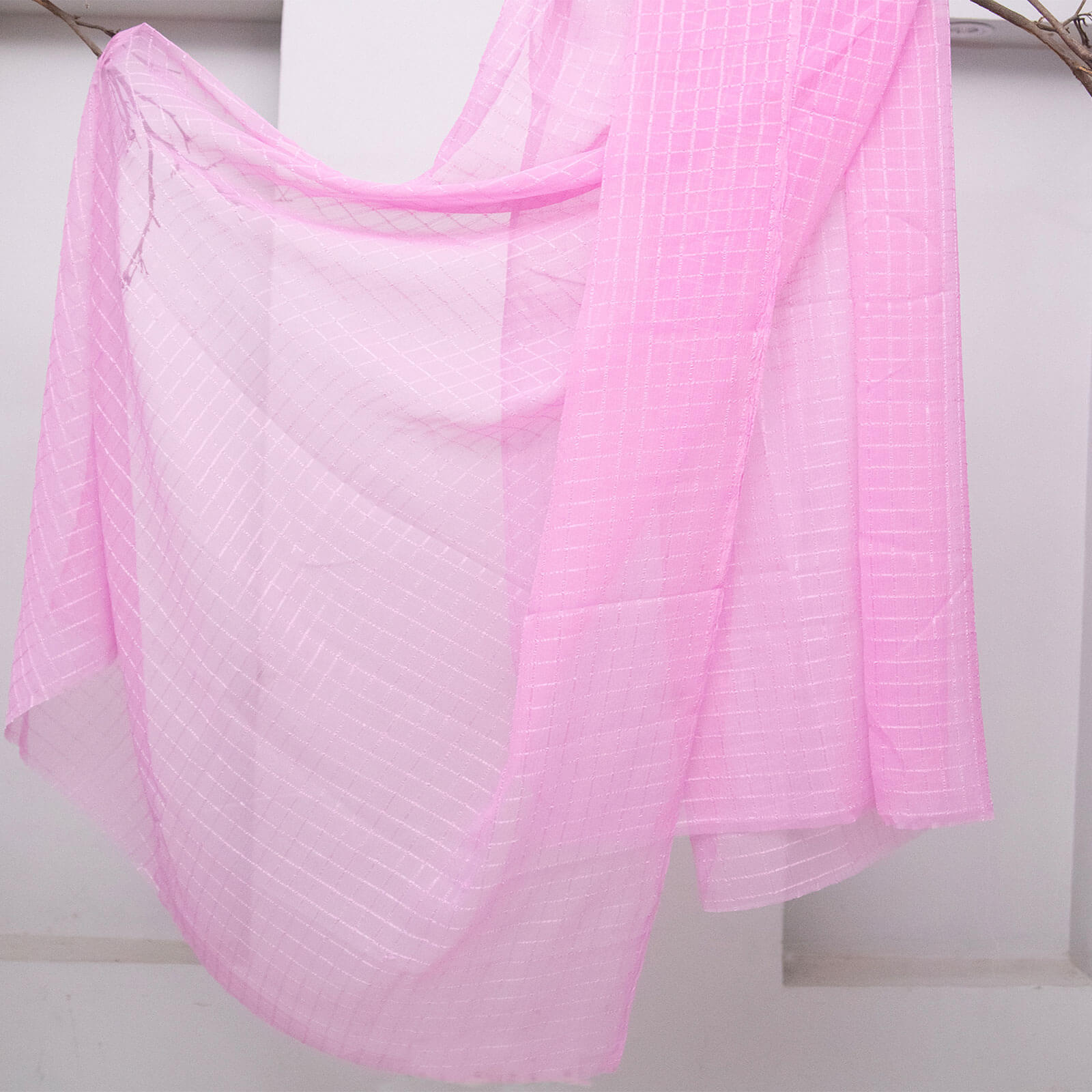 Chiffon Pink Checkered Dupatta
