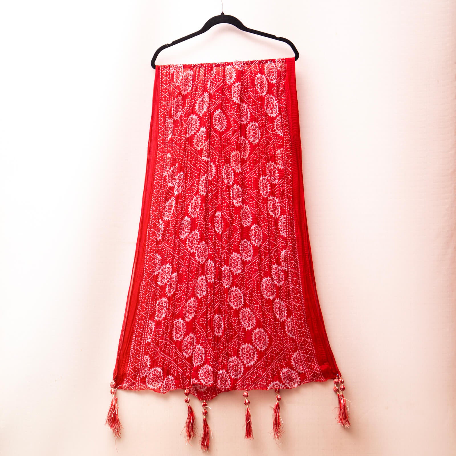 Chiffon Red Chunri With Tussle Dupatta