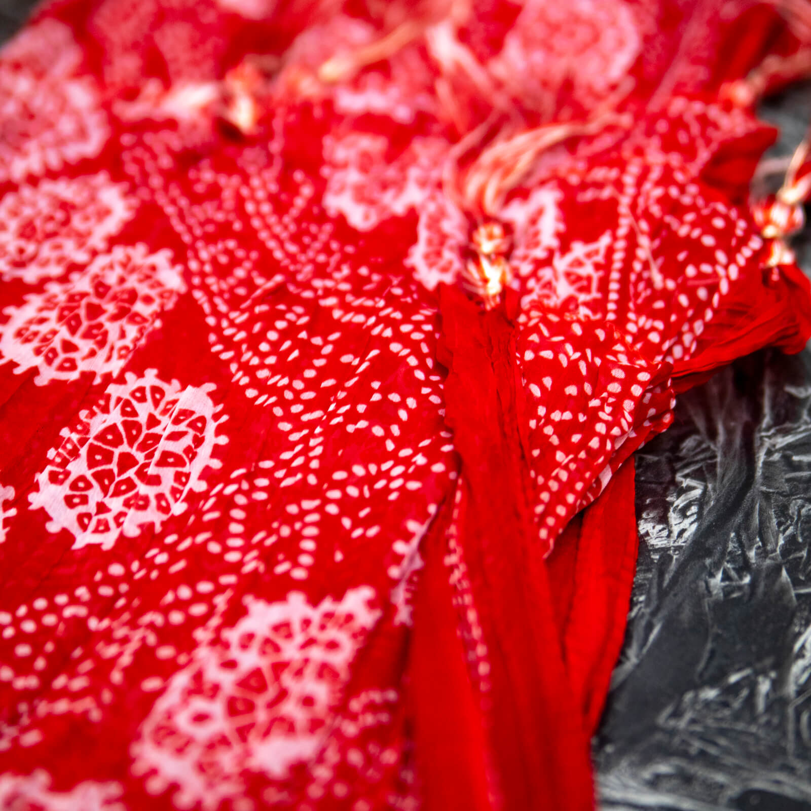 Chiffon Red Chunri With Tussle Dupatta