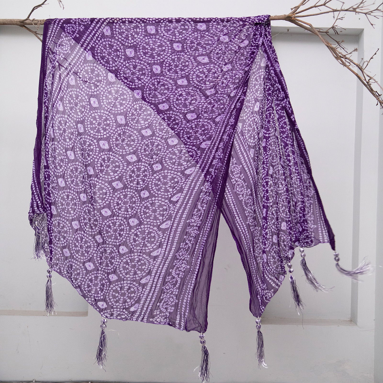 Chiffon Purple Chunri With Tussle Dupatta