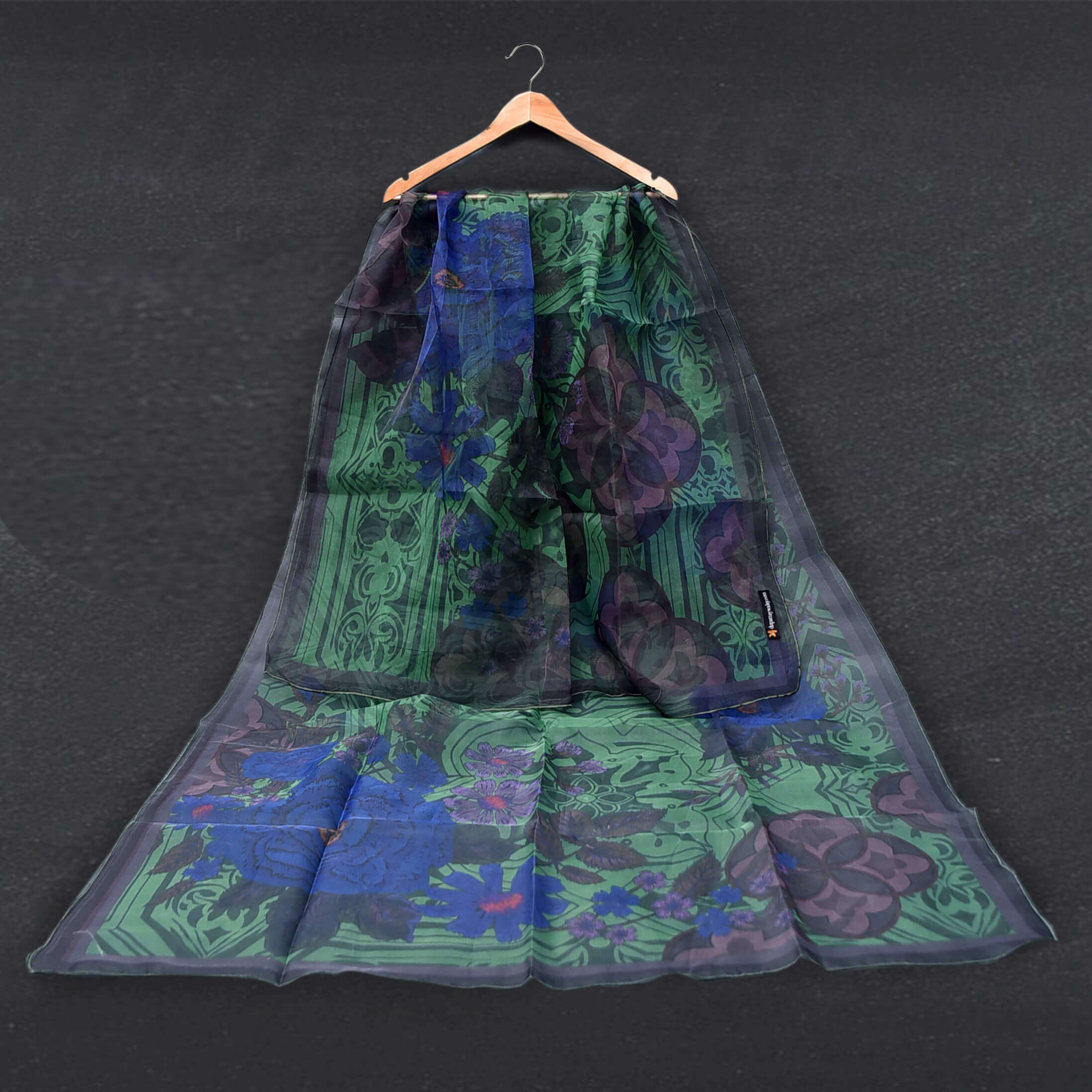 Organza Emerald Green Floral Printed Dupatta