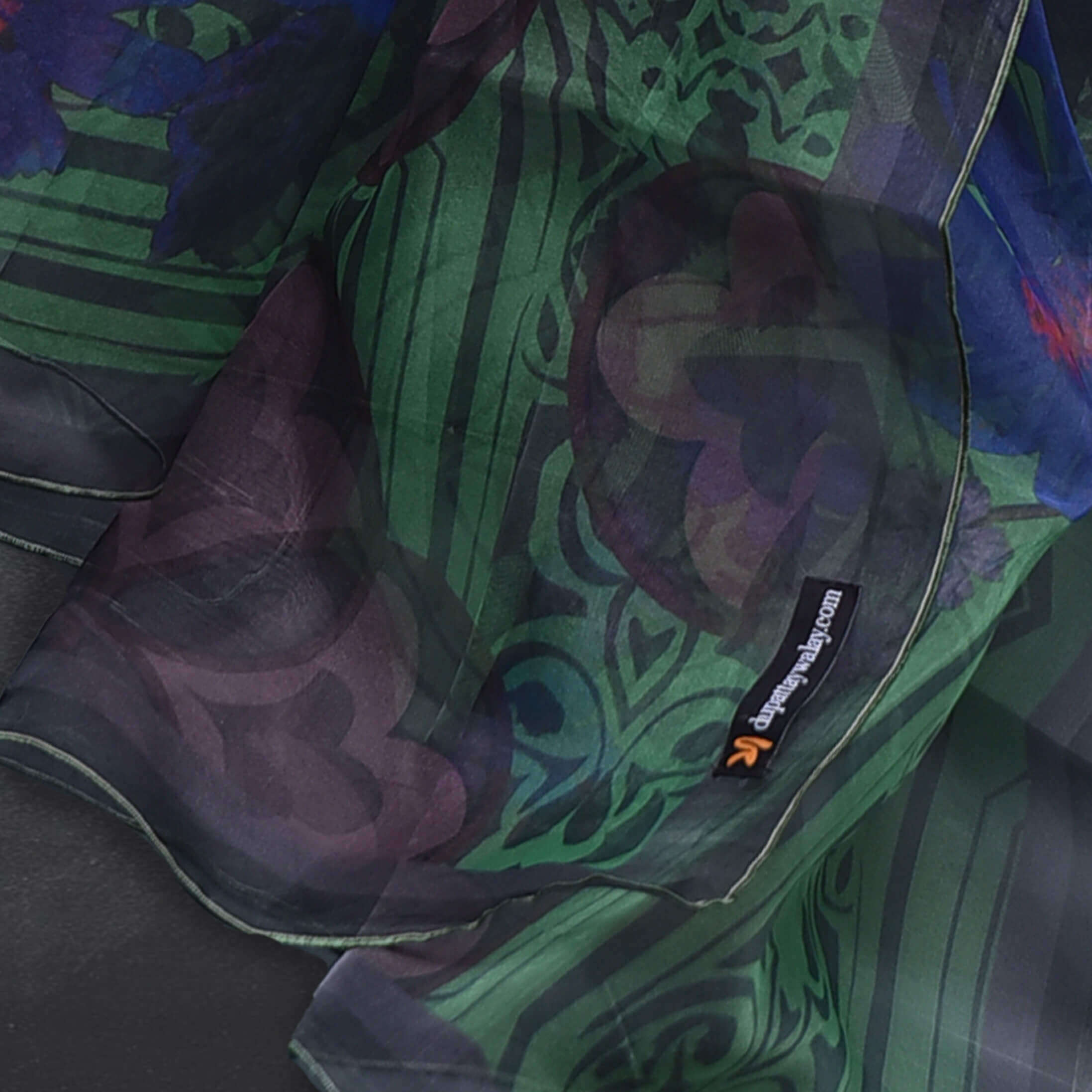 Organza Emerald Green Floral Printed Dupatta