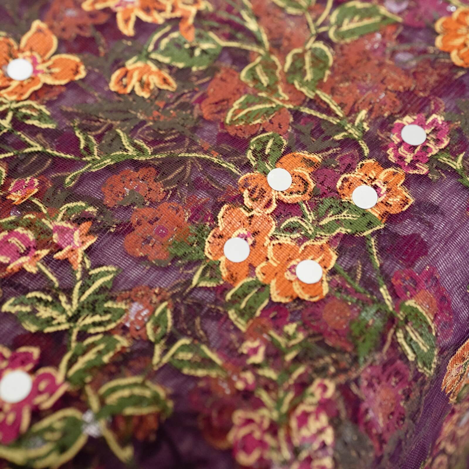 Net Purple Botanical Block Printed Gota Patti with Mirror Work Dupatta