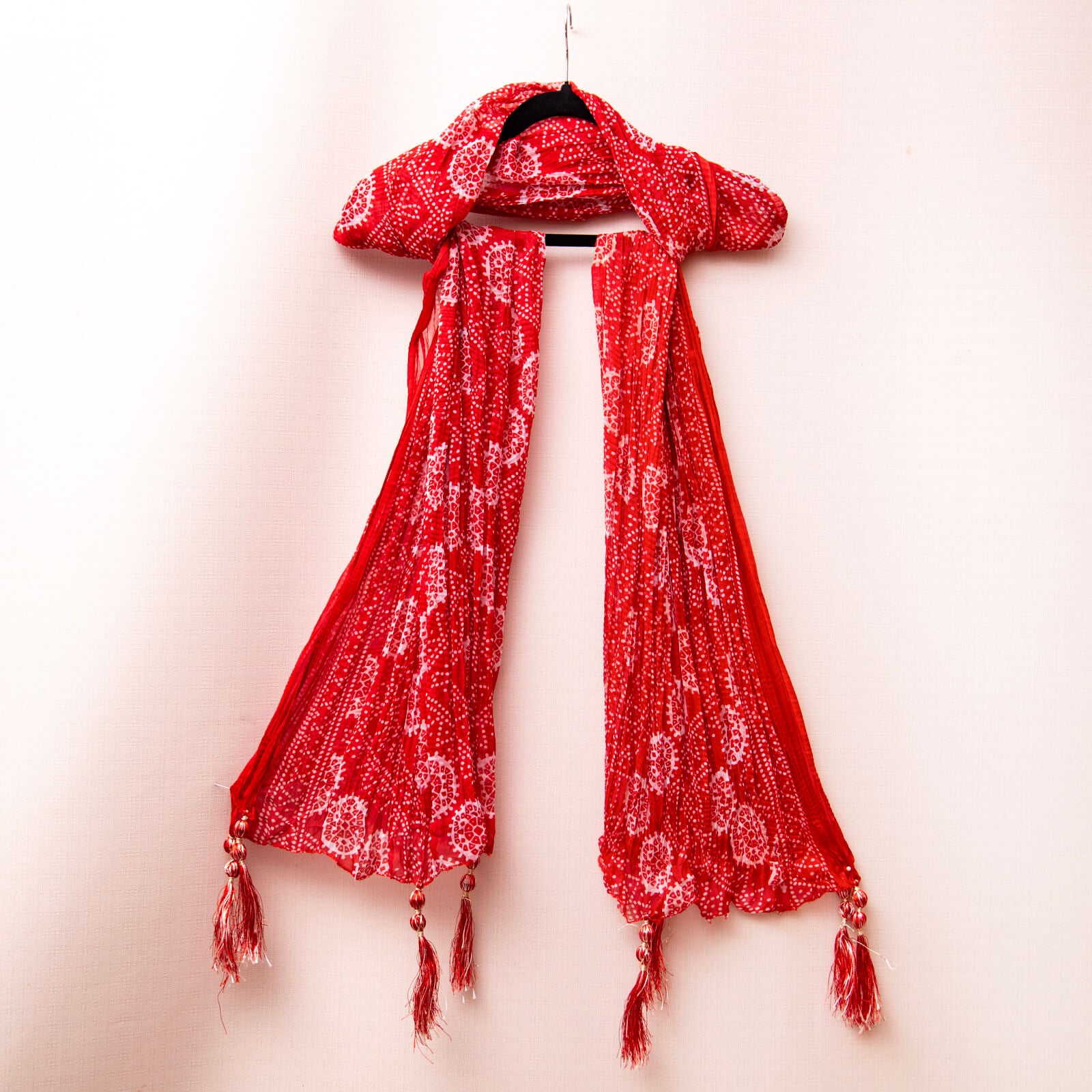 Chiffon Red Chunri With Tussle Dupatta