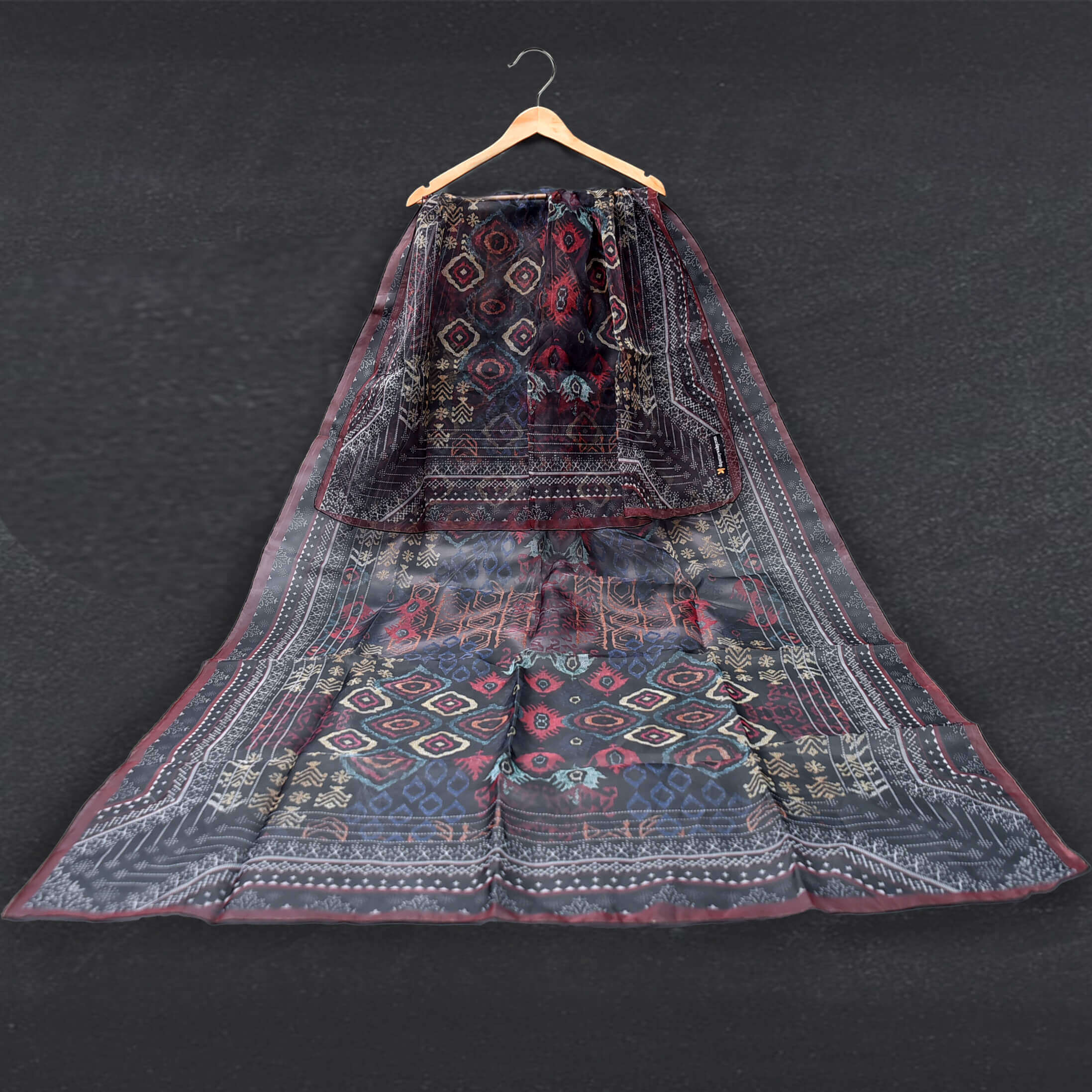Organza Black Abstract Shapes Printed Dupatta