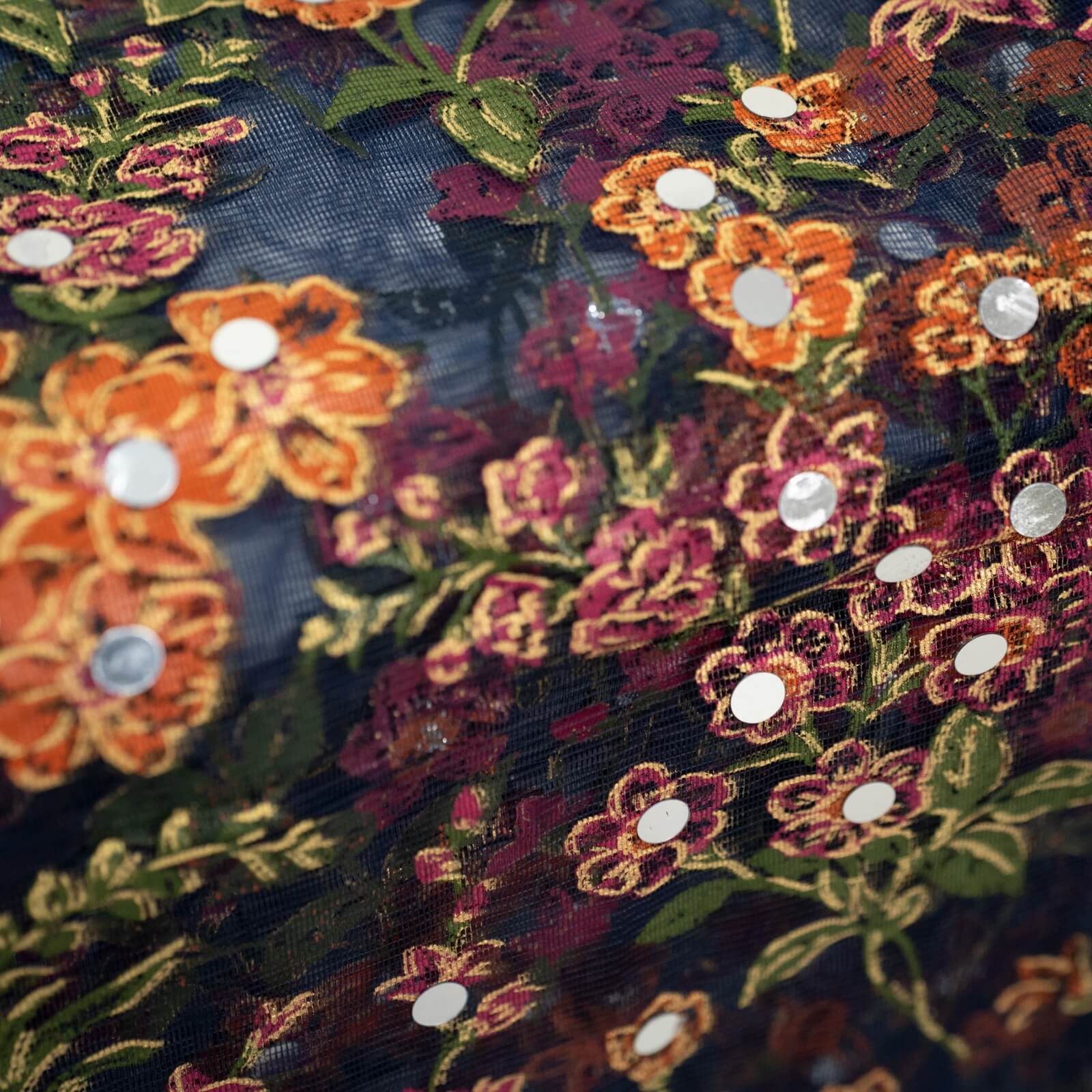 Net Navy Blue Botanical Block Printed Gota Patti with Mirror Work Dupatta