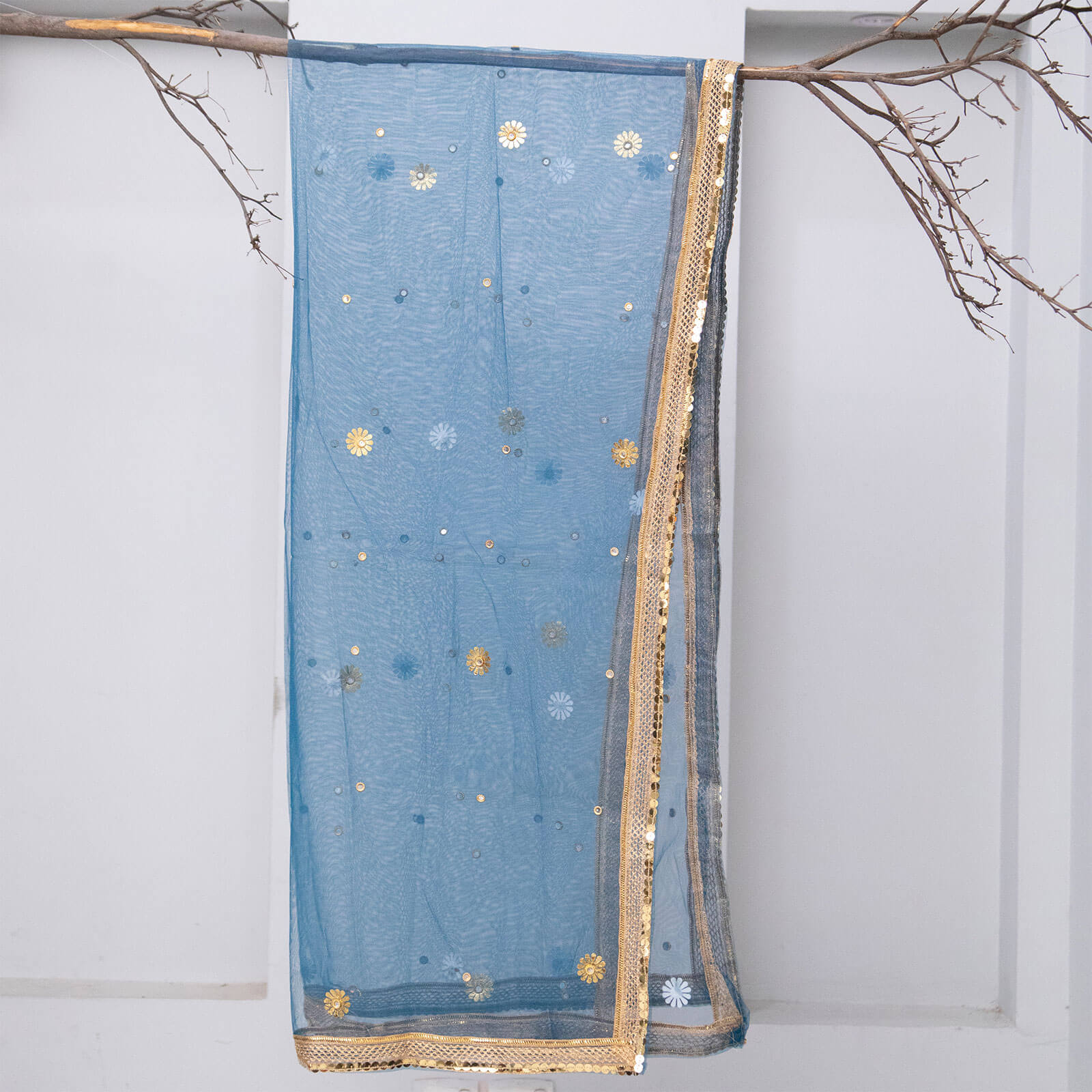 Net Zinc All Sided Gota Patti with Mirror Work Dupatta