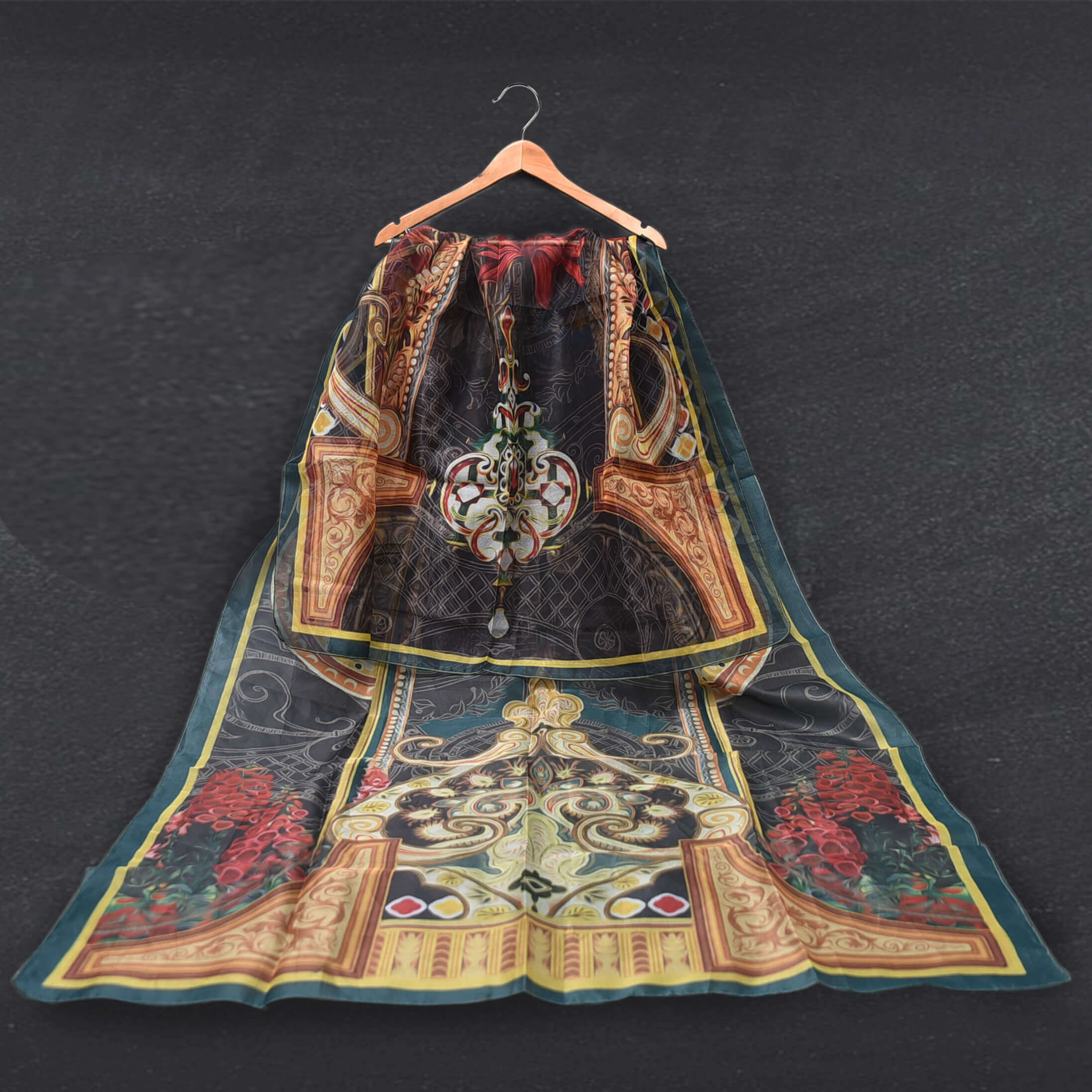Cotton Net Organza Multi Royal Damask Printed Dupatta